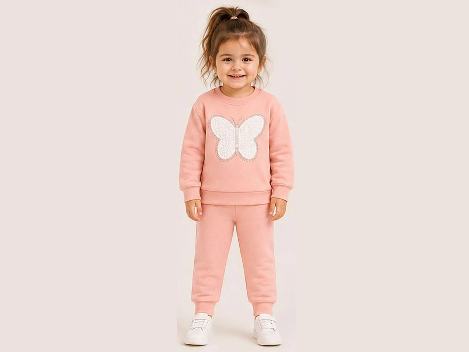 Toptan BİTTOŞ KİDS Kelebek Nakışlı Taş Detaylı 3 İp Şardonlu Kız Takım  Toptan Bebek Çocuk Giyim - Beniz Kids