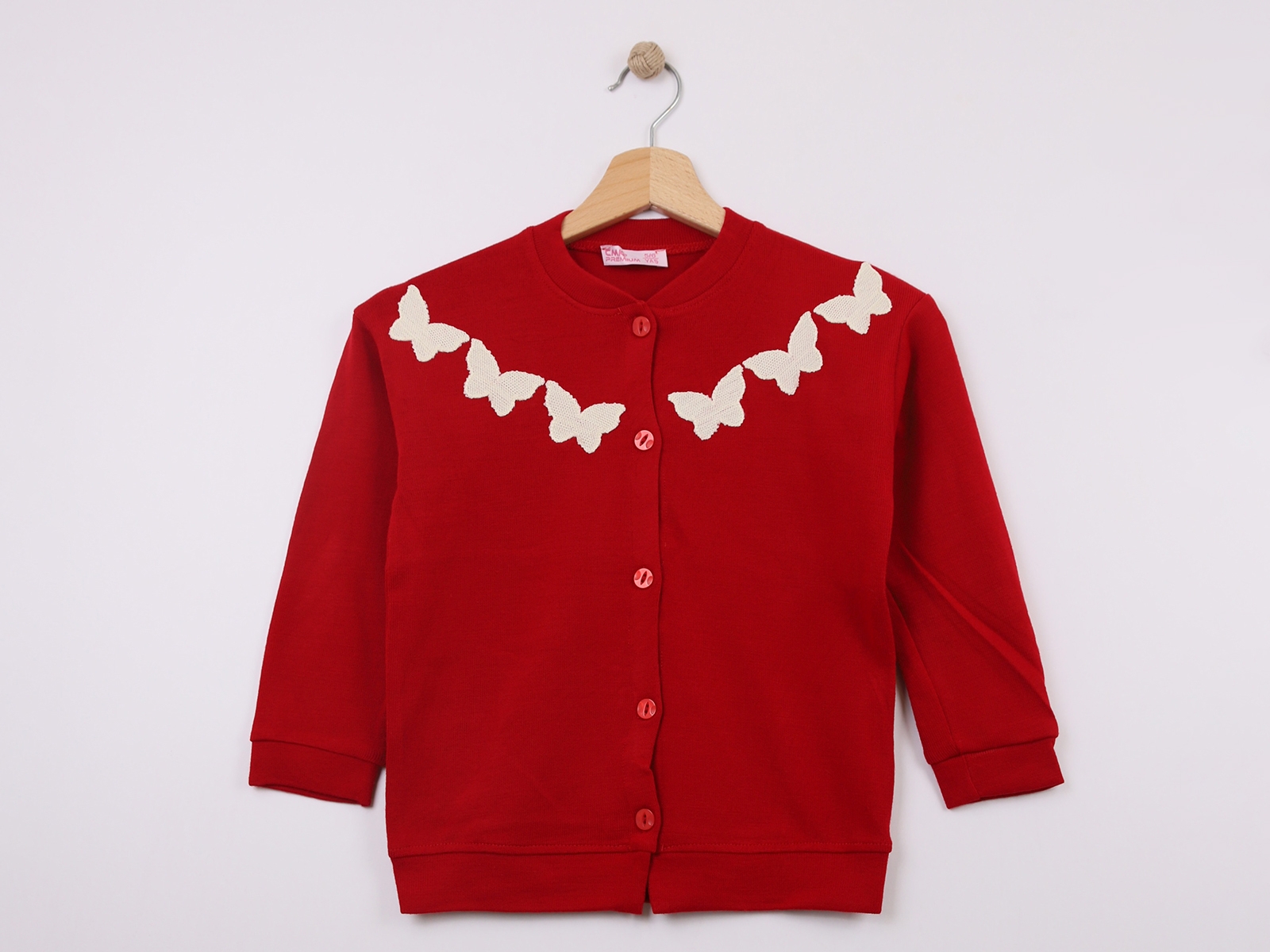 Kelebek Nakışlı Triko Kız Hırka