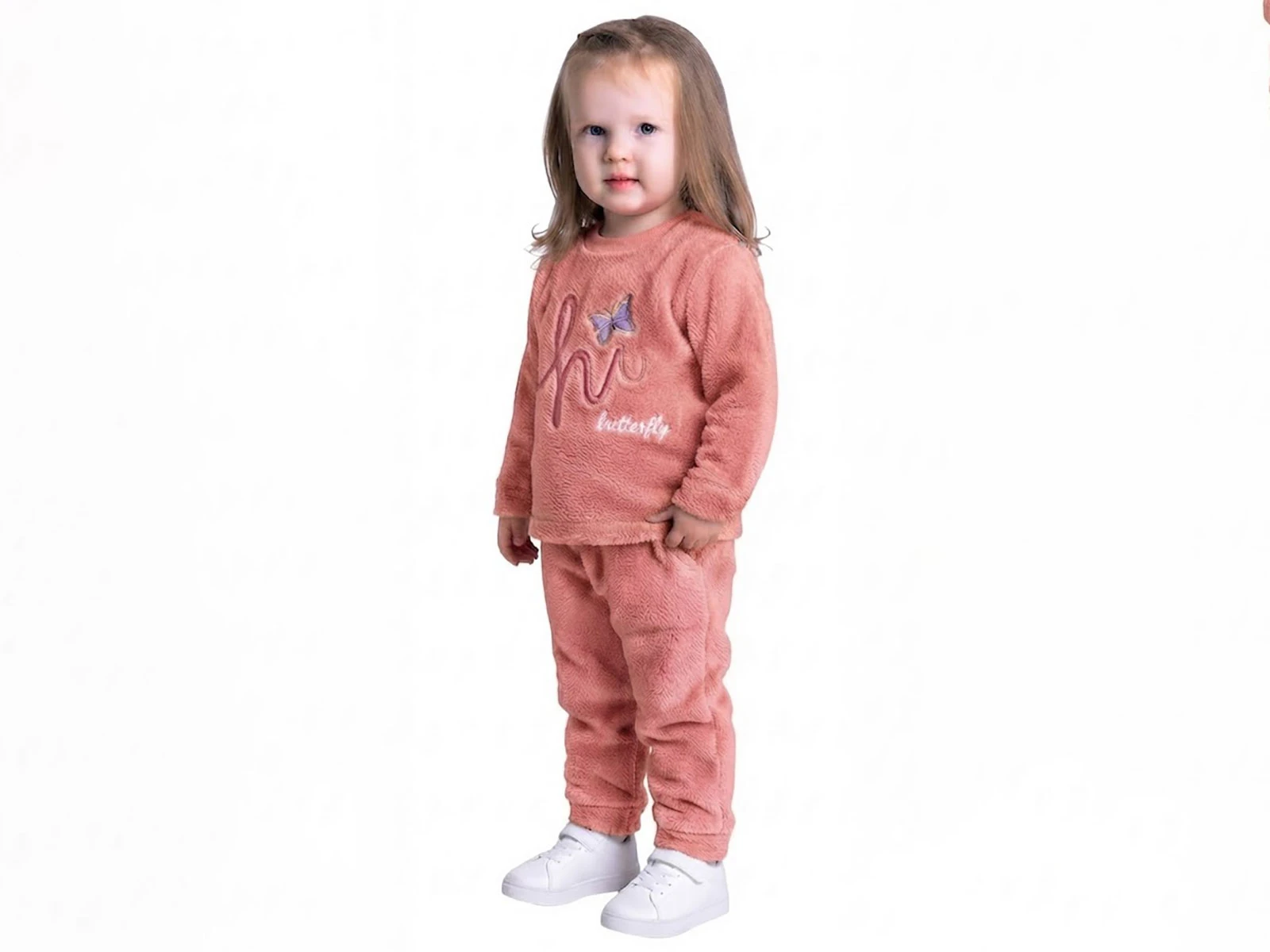 Toptan LİZARD Kelebek Nakışlı Well Soft Peluş Kız Takım  Toptan Bebek Çocuk Giyim - Beniz Kids