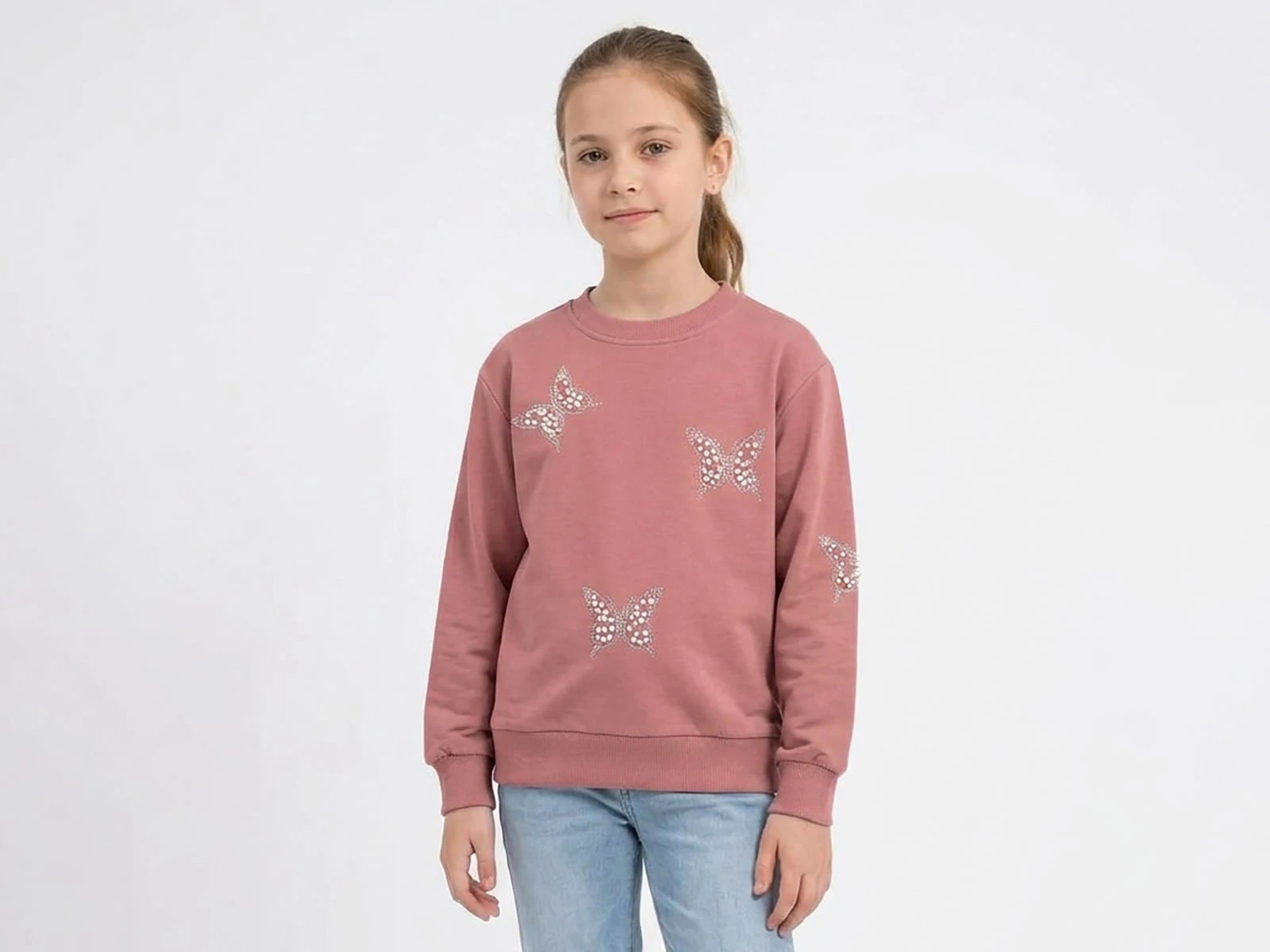 Toptan İ-CAN Kelebek Taş Detaylı Kız Sweat Toptan Bebek Çocuk Giyim - Beniz Kids