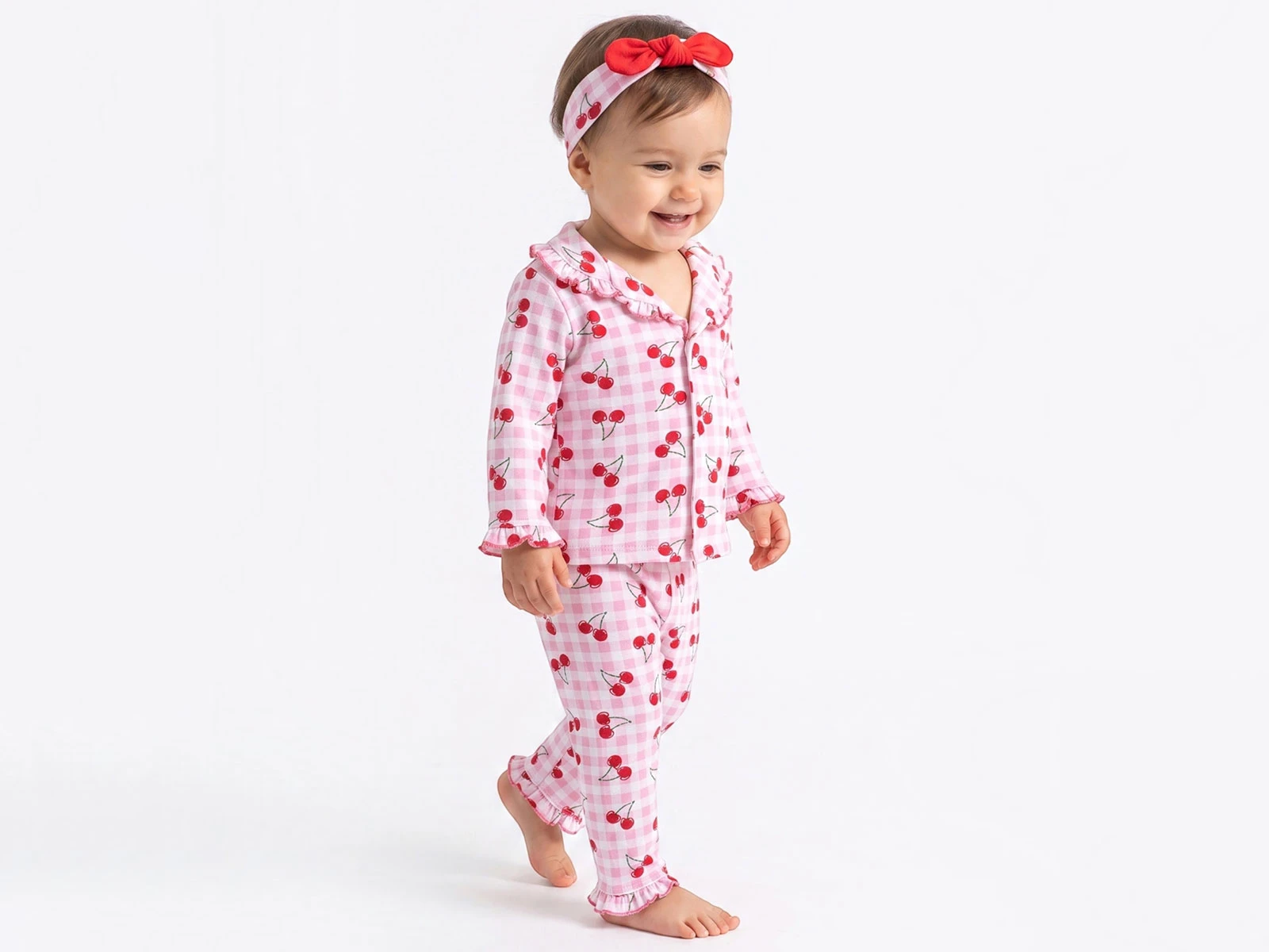 Toptan DOLAŞ Kiraz Baskılı Kız Bebe Pijama Takım Toptan Bebek Çocuk Giyim - Beniz Kids