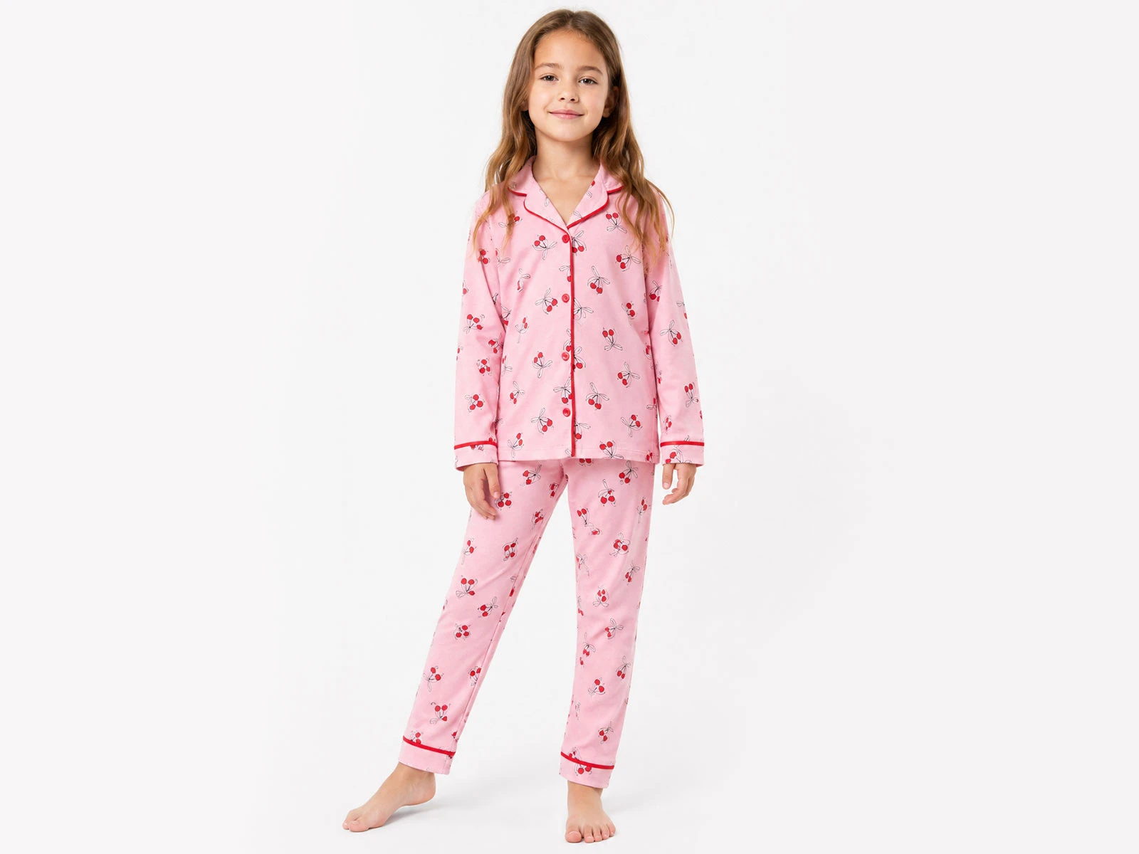Toptan DOLAŞ Kiraz Baskılı Kız Pijama Takım Toptan Bebek Çocuk Giyim - Beniz Kids