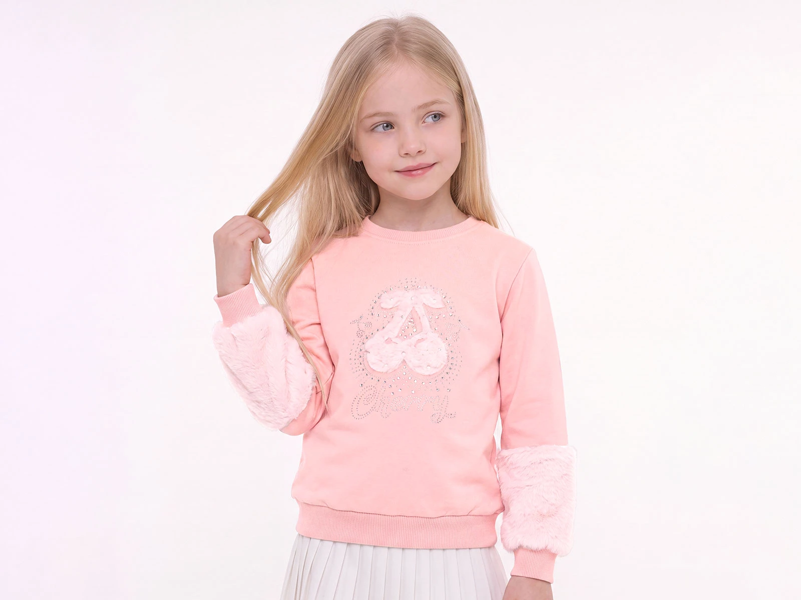 Toptan ENJOY BABY Kıraz Baskılı Taş Detaylı 2 İp Şardonlu Kız Sweat  Toptan Bebek Çocuk Giyim - Beniz Kids