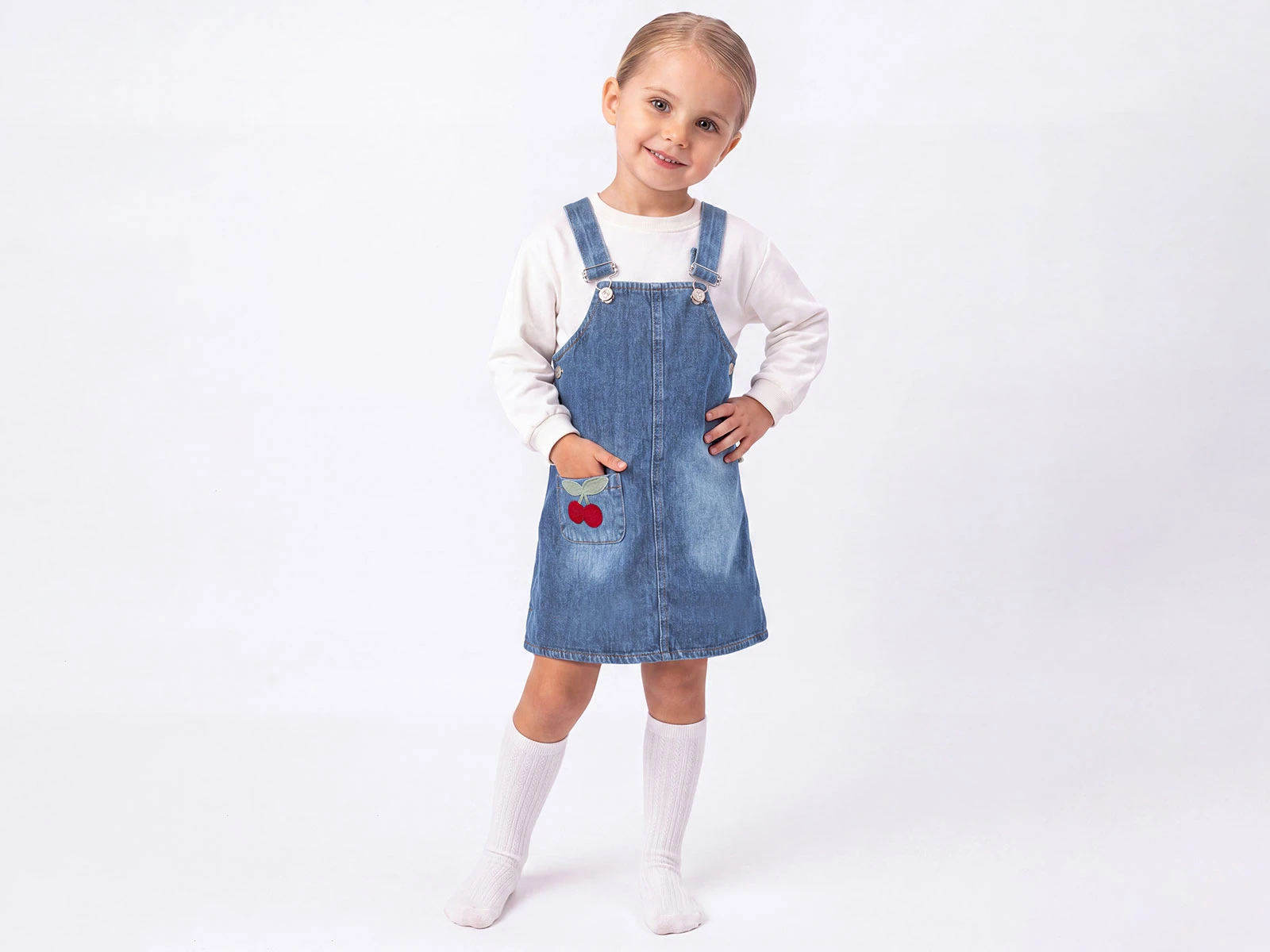 Toptan ÇİLEK BEBE Kiraz Detaylı Kot Kız Jile Set Toptan Bebek Çocuk Giyim - Beniz Kids