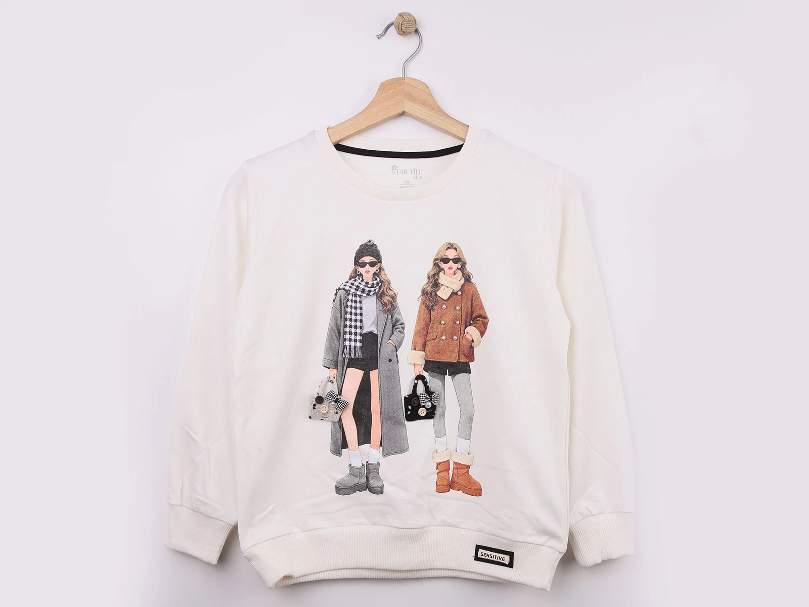 Toptan STAR FİLE Kız Baskılı Taş Detaylı Kız Sweat  Toptan Bebek Çocuk Giyim - Beniz Kids