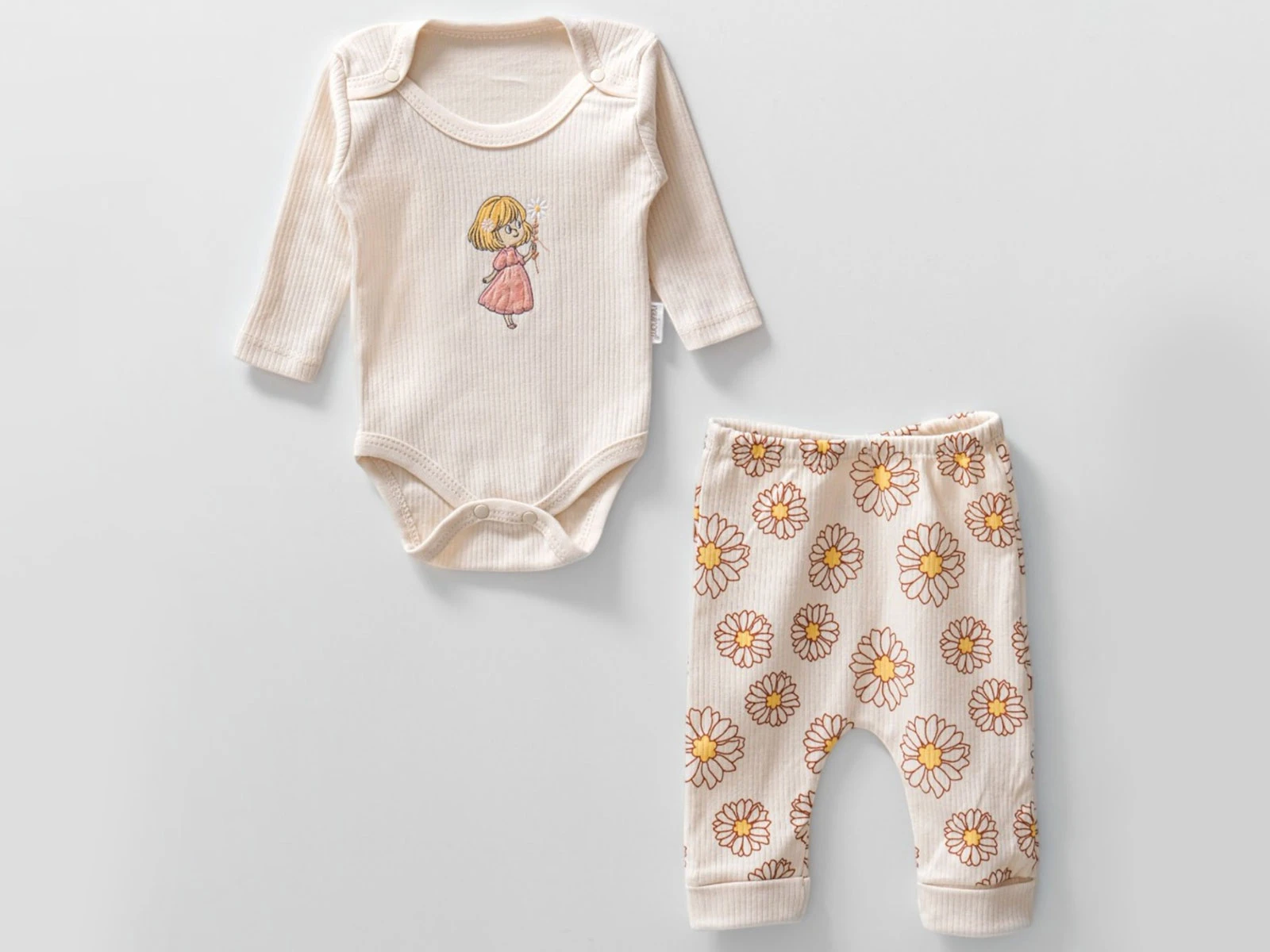 Toptan NAYINOM Kız Nakışlı Papatya Desenli Kız Bebe Takım  Toptan Bebek Çocuk Giyim - Beniz Kids