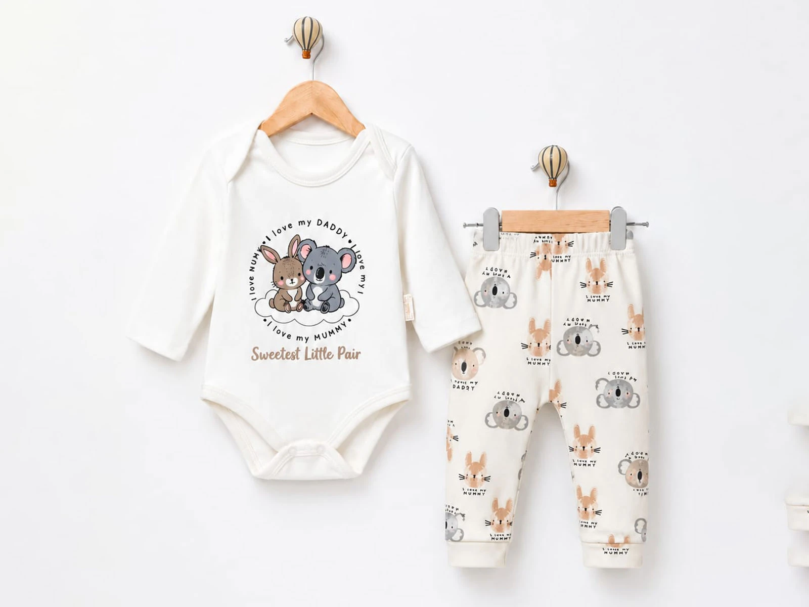 Toptan SÜPERMİNİ Koala Baskılı 2'li Bebek Takım Toptan Bebek Çocuk Giyim - Beniz Kids