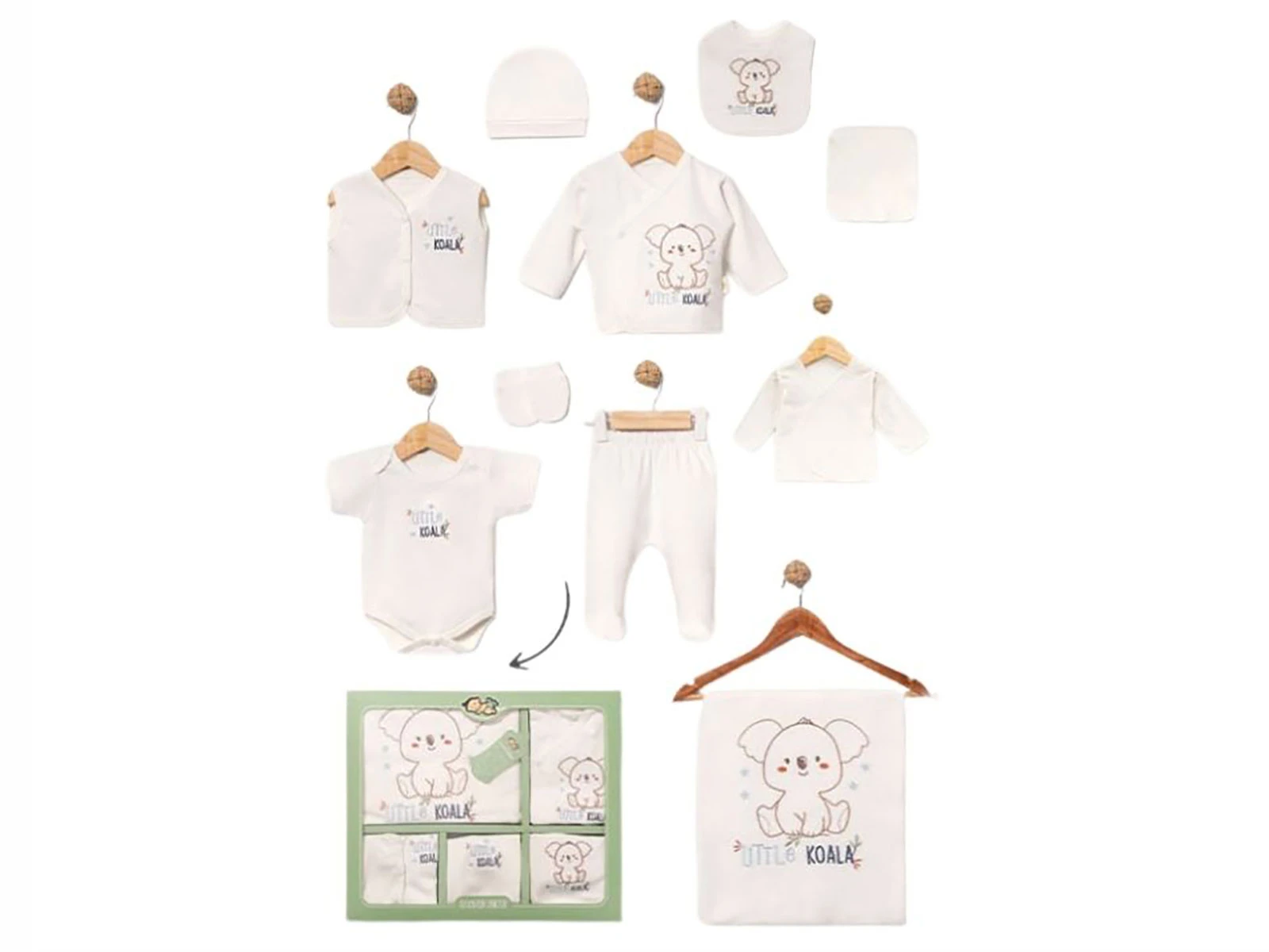 Toptan BABY ZUHU Koala Detay 10'lu Hastane Çıkışı Erkek Bebek Zıbın Set Toptan Bebek Çocuk Giyim - Beniz Kids