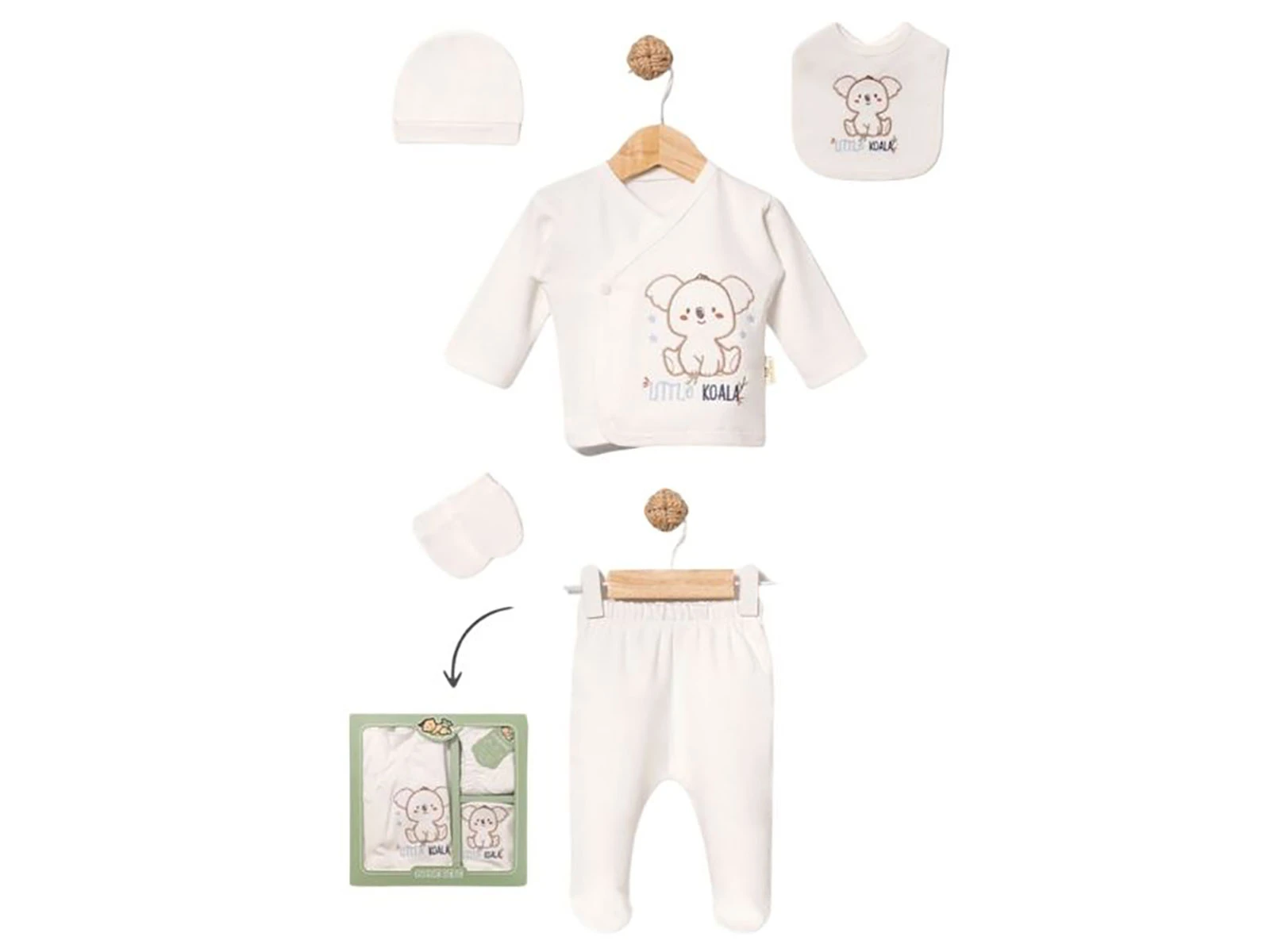 Toptan BABY ZUHU Koala Detay 5'li Hastane Çıkışı Erkek Bebek Zıbın Set Toptan Bebek Çocuk Giyim - Beniz Kids