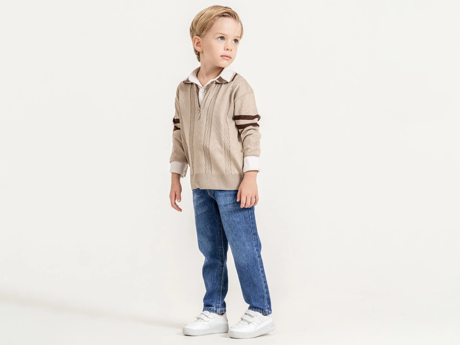Toptan YAVRUCAK Kolları Çizgi Detay 3'lü Erkek Çocuk Takım Toptan Bebek Çocuk Giyim - Beniz Kids