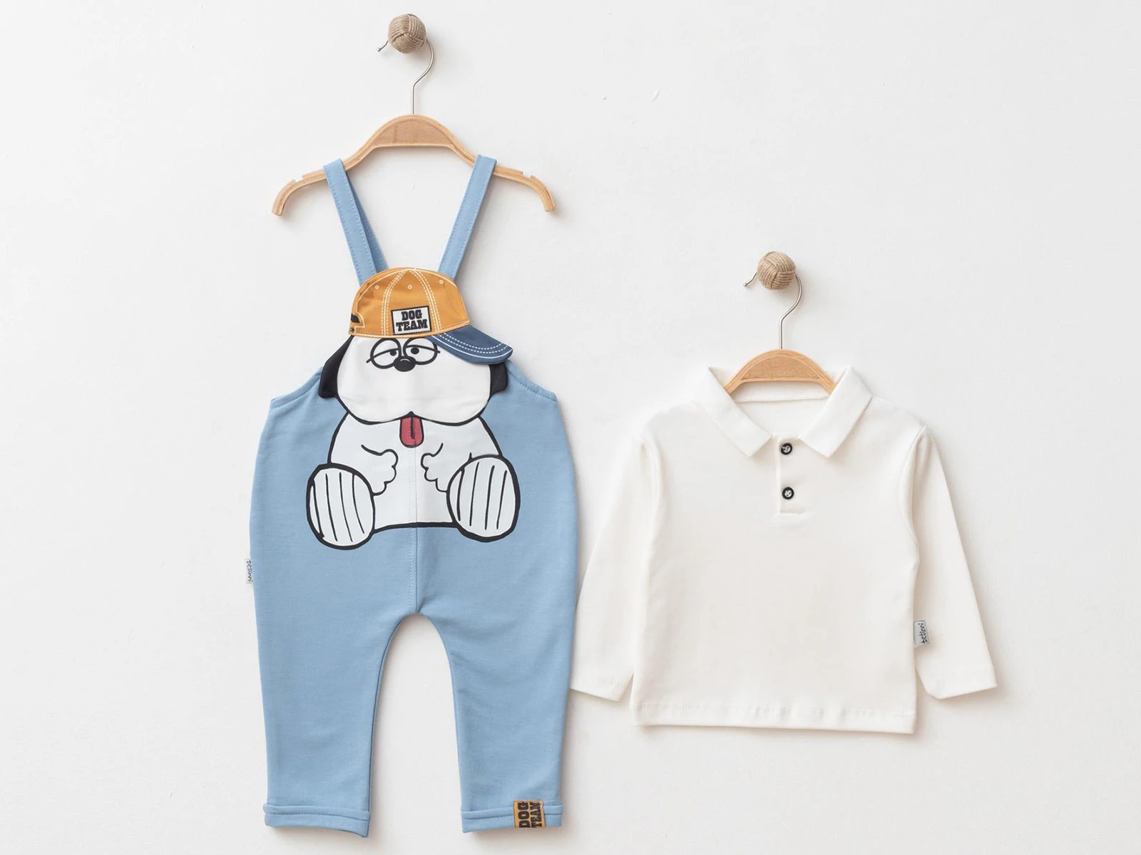 Toptan BEBİNNİ Köpek Baskılı Armalı Erkek Bebe Salopet Takım  Toptan Bebek Çocuk Giyim - Beniz Kids