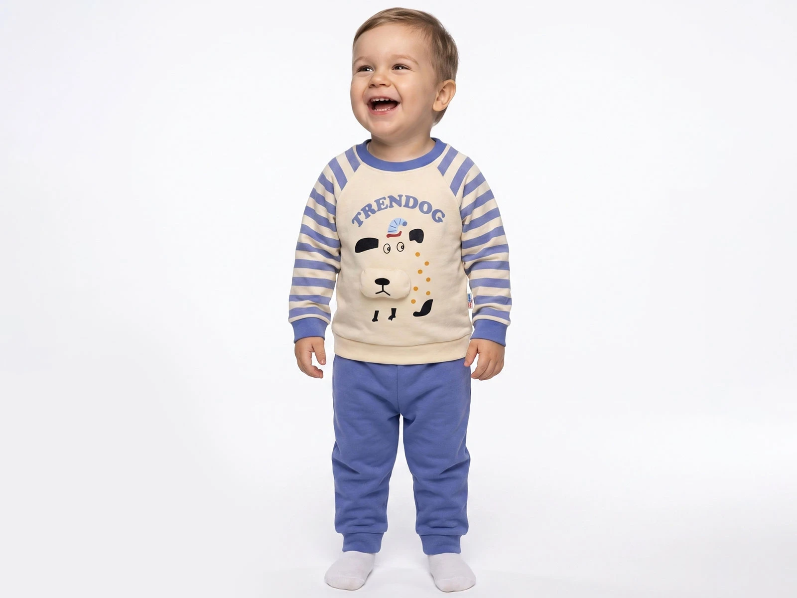 Toptan KARACON Köpek Baskılı Çizgili Erkek Takım  Toptan Bebek Çocuk Giyim - Beniz Kids