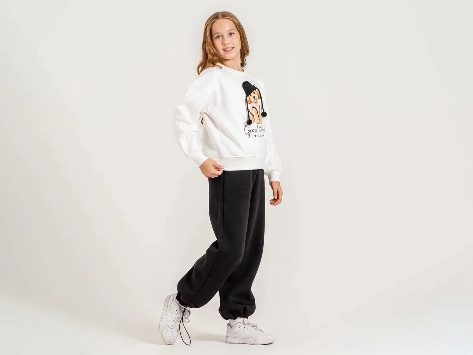 Toptan ÖZ BEBE Köpek Baskılı Şardonlu 3 İp Kız Takım Toptan Bebek Çocuk Giyim - Beniz Kids