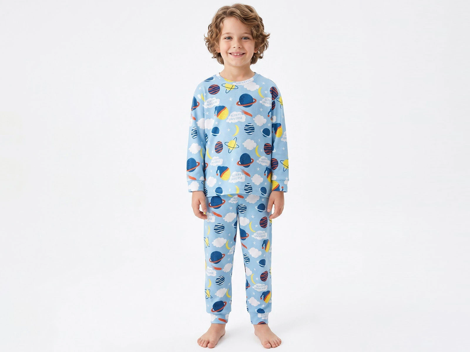 Toptan İSOBEL Gezegen Desenli Erkek Pijama Takım  Toptan Bebek Çocuk Giyim - Beniz Kids