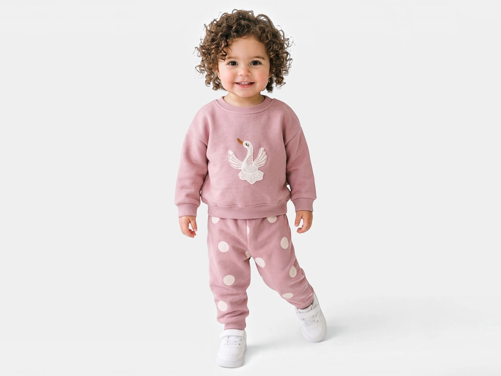 Toptan VOVİDO Kuğu Baskılı Şardonlu 3 İp Kız Takım Toptan Bebek Çocuk Giyim - Beniz Kids