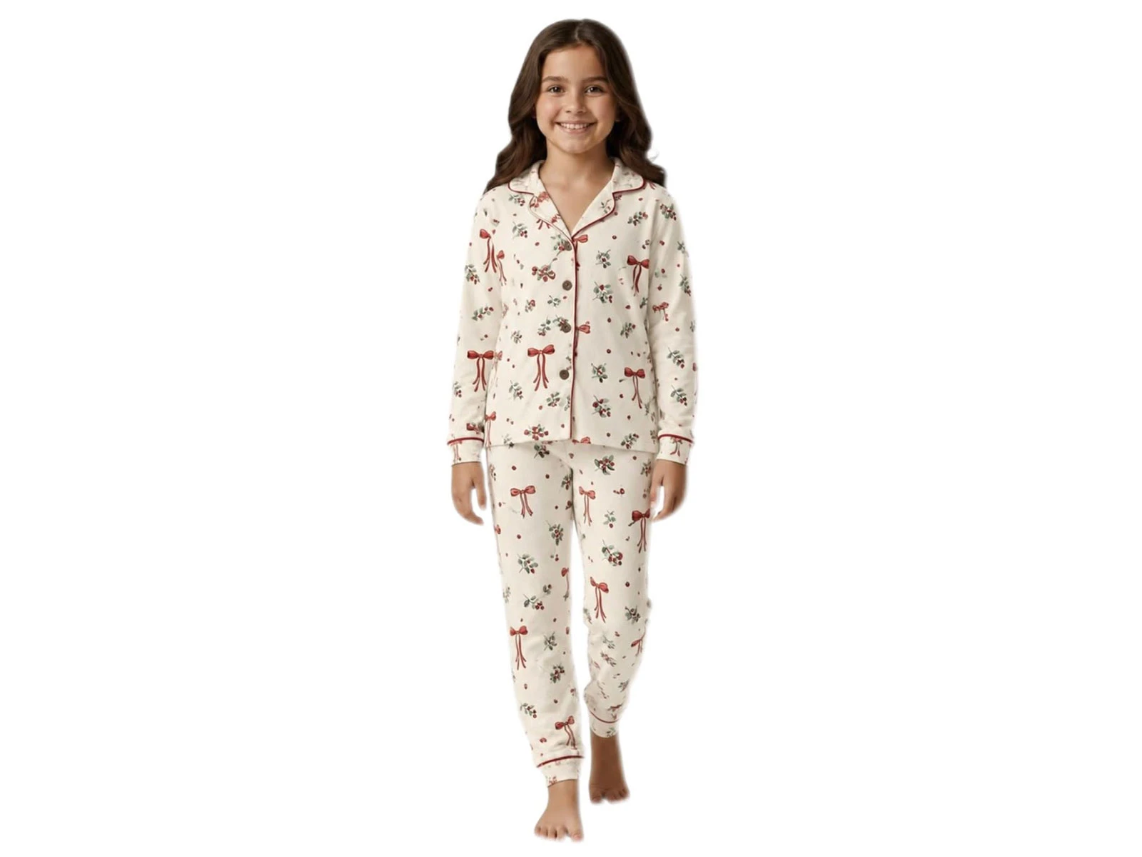 Toptan SÜPERMİNİ Kurdele Baskılı Kız Çocuk Pijama Takımı Toptan Bebek Çocuk Giyim - Beniz Kids