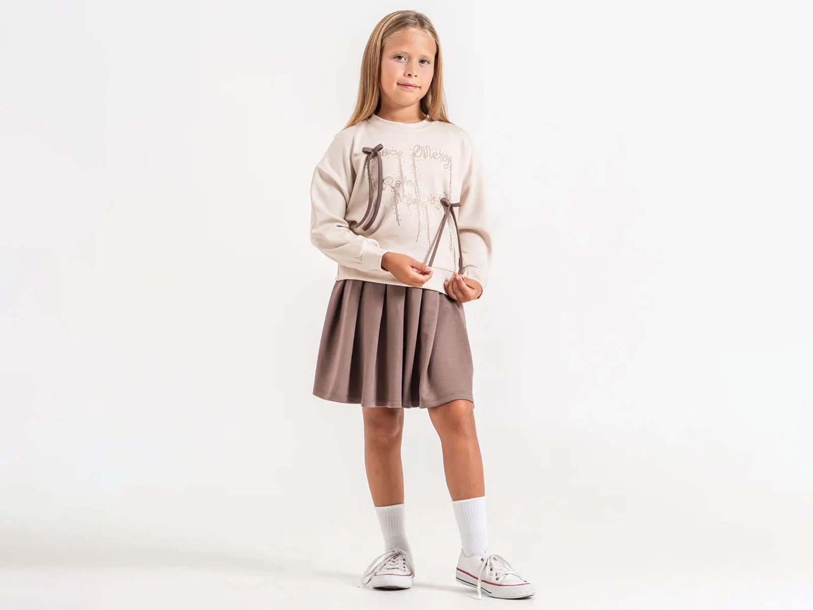 Toptan ÖZ BEBE Kurdele Detaylı Taşlı Kız Takım Toptan Bebek Çocuk Giyim - Beniz Kids