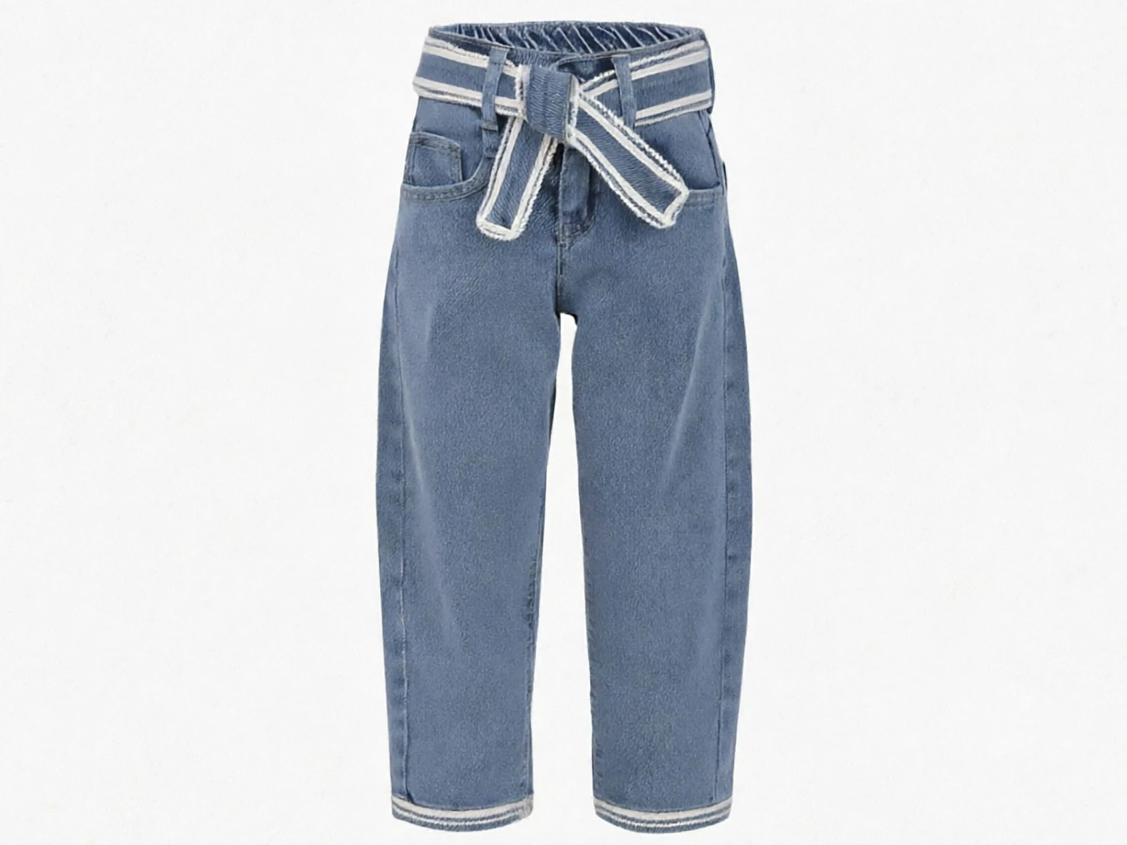 Toptan SERCİNO Kuşaklı Çizgi Detaylı Baggy Kız Kot Pantolon  Toptan Bebek Çocuk Giyim - Beniz Kids