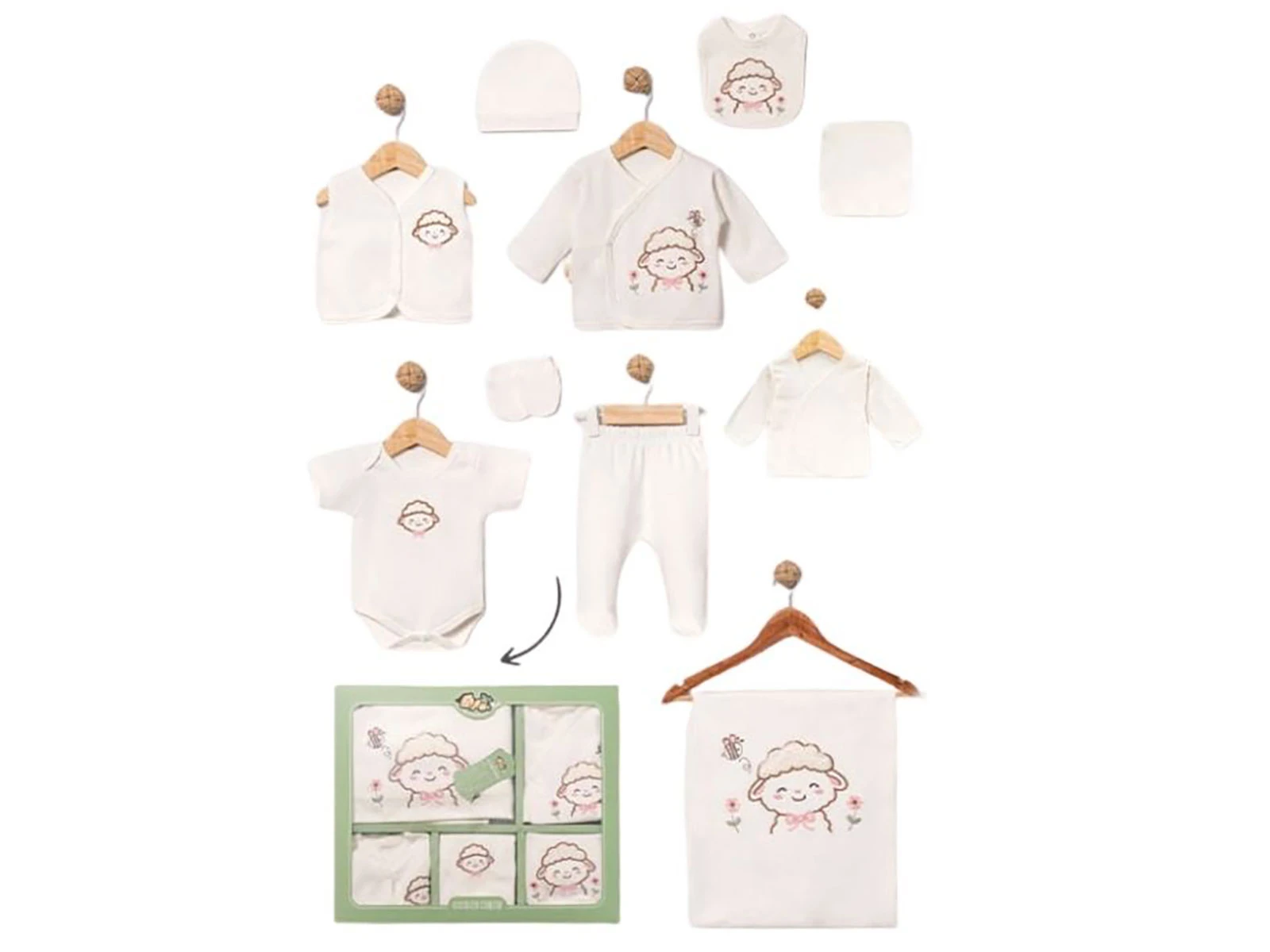 Toptan BABY ZUHU Kuzu Detay 10'lu Hastane Çıkışı Kız Bebek Zıbın Set Toptan Bebek Çocuk Giyim - Beniz Kids