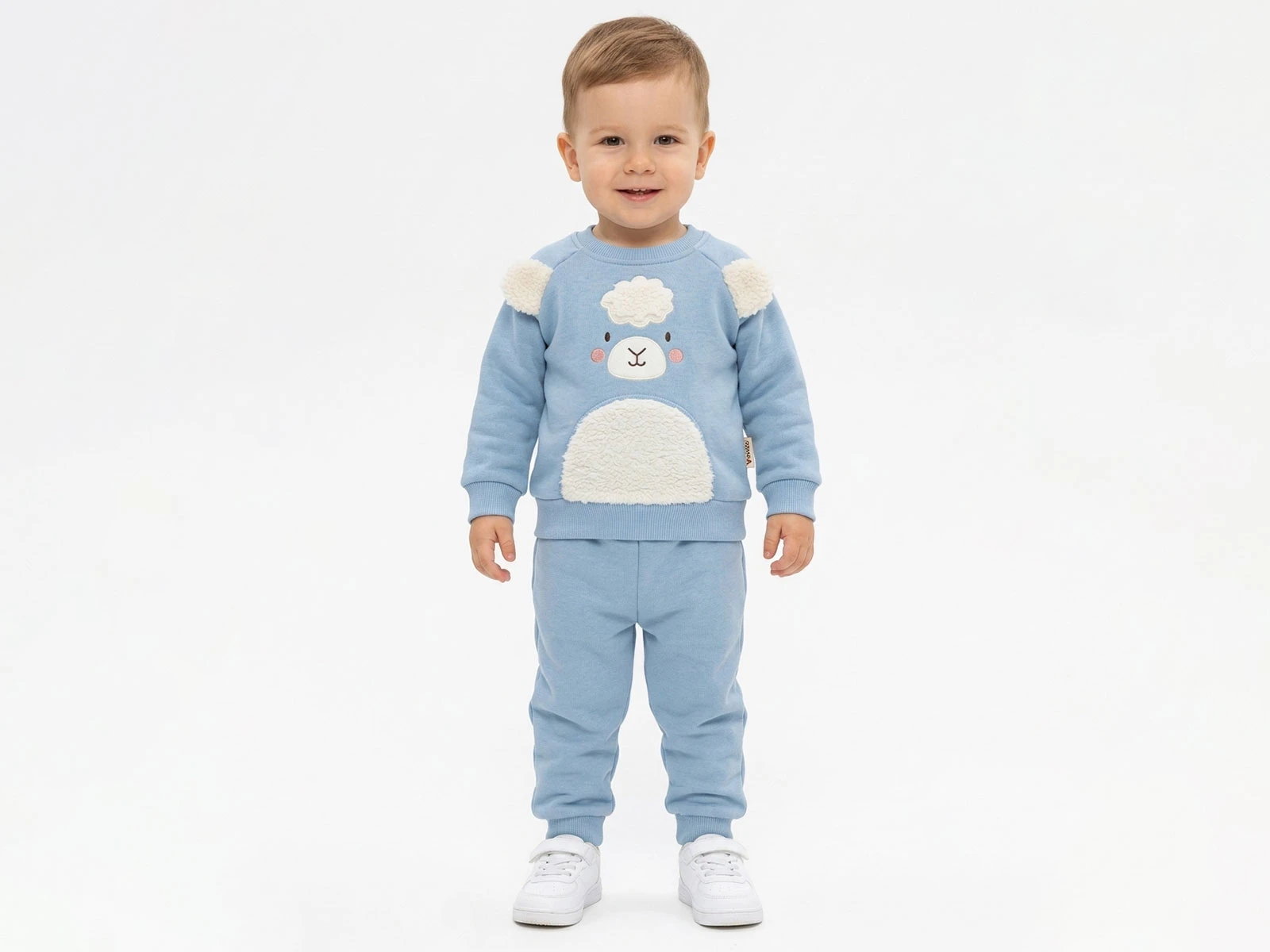 Toptan VOVİDO Kuzu Nakışlı Şardonlu 3 İp Erkek Bebek Takım Toptan Bebek Çocuk Giyim - Beniz Kids