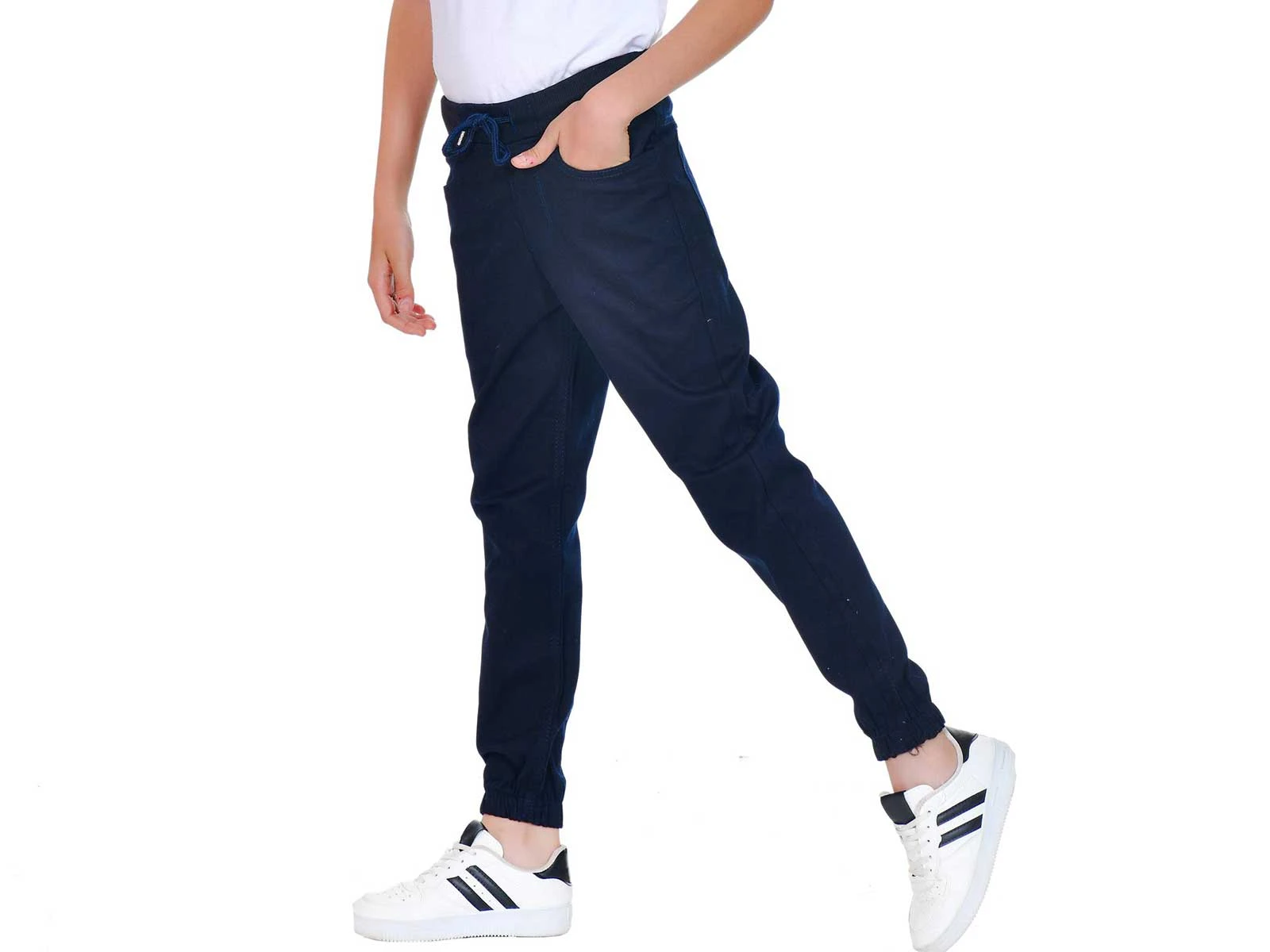 Lacivert Renk Lastikli Paça Unisex Okul Keten Pantolon 