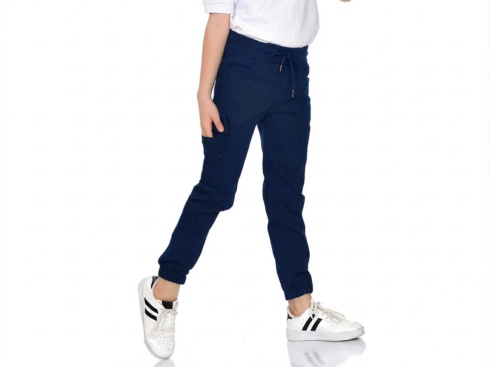 Lacivert Renk Lastikli Paça Unisex Okul Keten Pantolon 