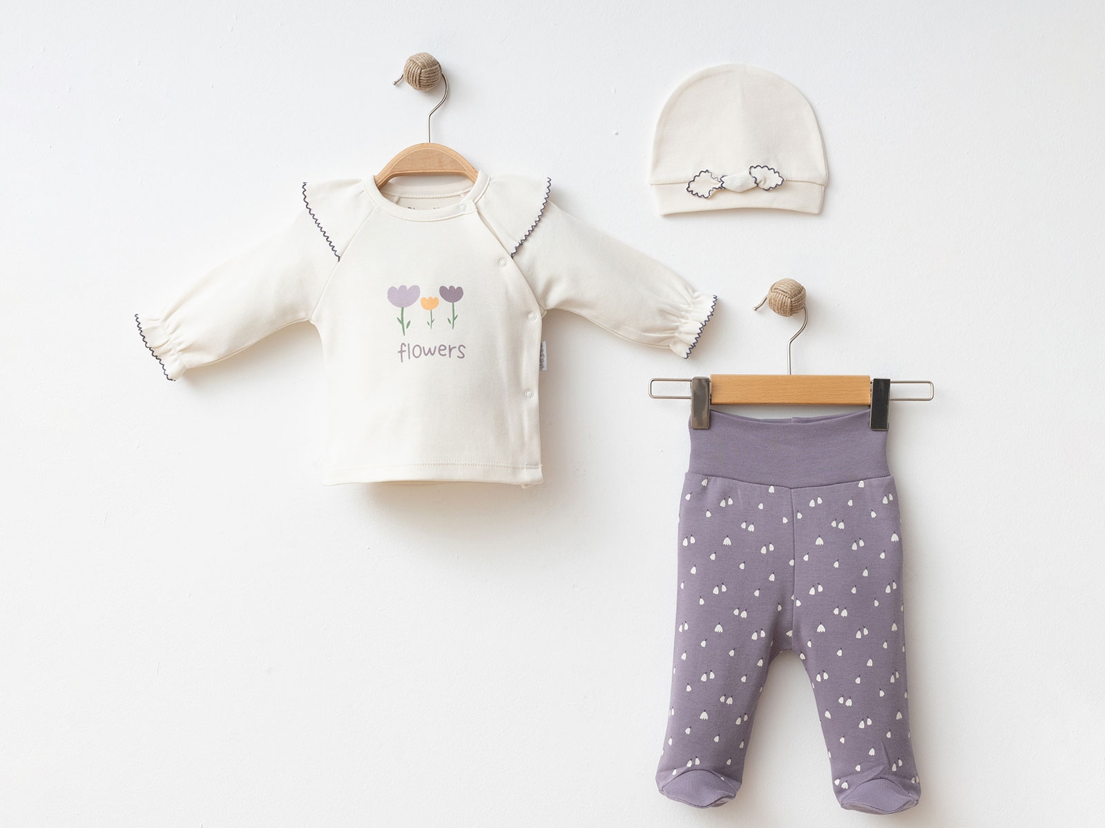 Lale Baskılı Kız Bebe 3lü Set