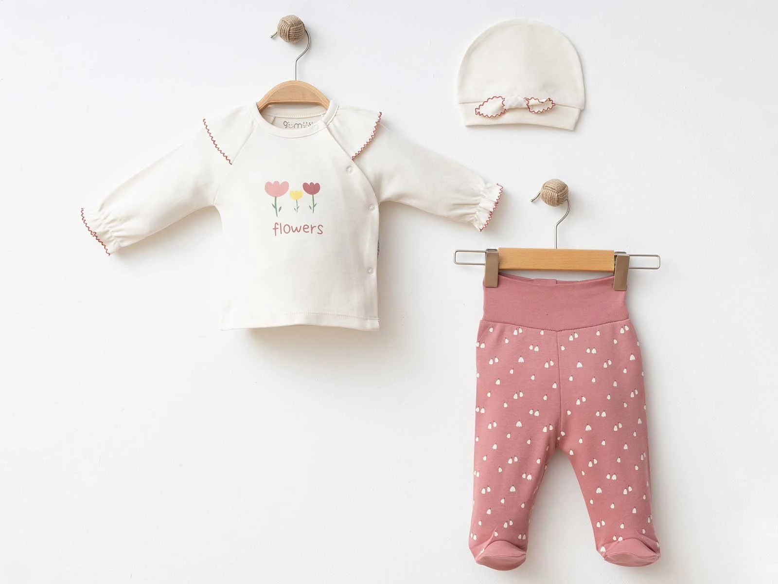 Lale Desenli 3'lü Kız Bebe Takım