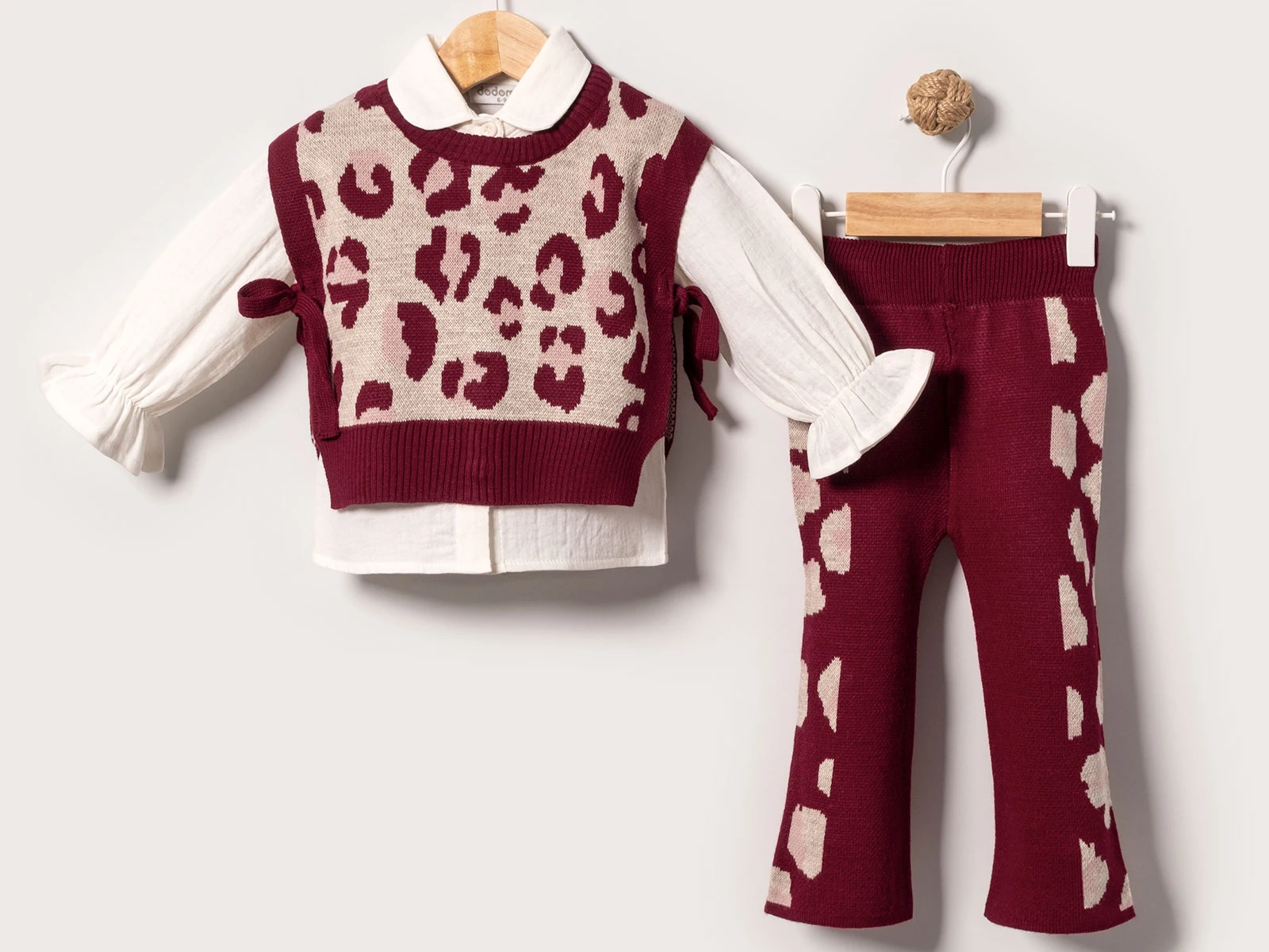 Toptan EYMUS Leopar Desenli 3'lü Kız Bebek Takım Toptan Bebek Çocuk Giyim - Beniz Kids