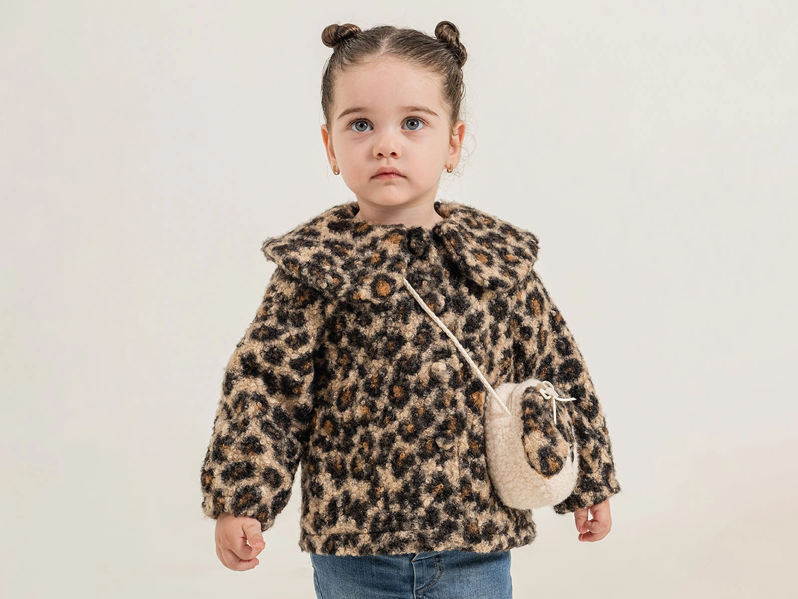 Toptan COCOSİSS Leopar Desenli Çantalı Peluş Kız Bebek Mont Toptan Bebek Çocuk Giyim - Beniz Kids