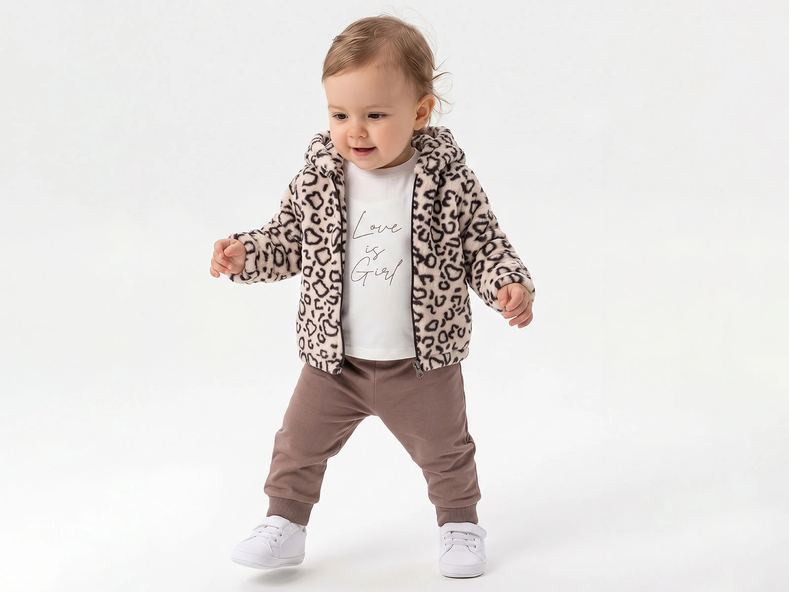 Toptan MİNİTİX Leopar Desenli Şardonlu 3 İp Kız Bebek Takım Toptan Bebek Çocuk Giyim - Beniz Kids