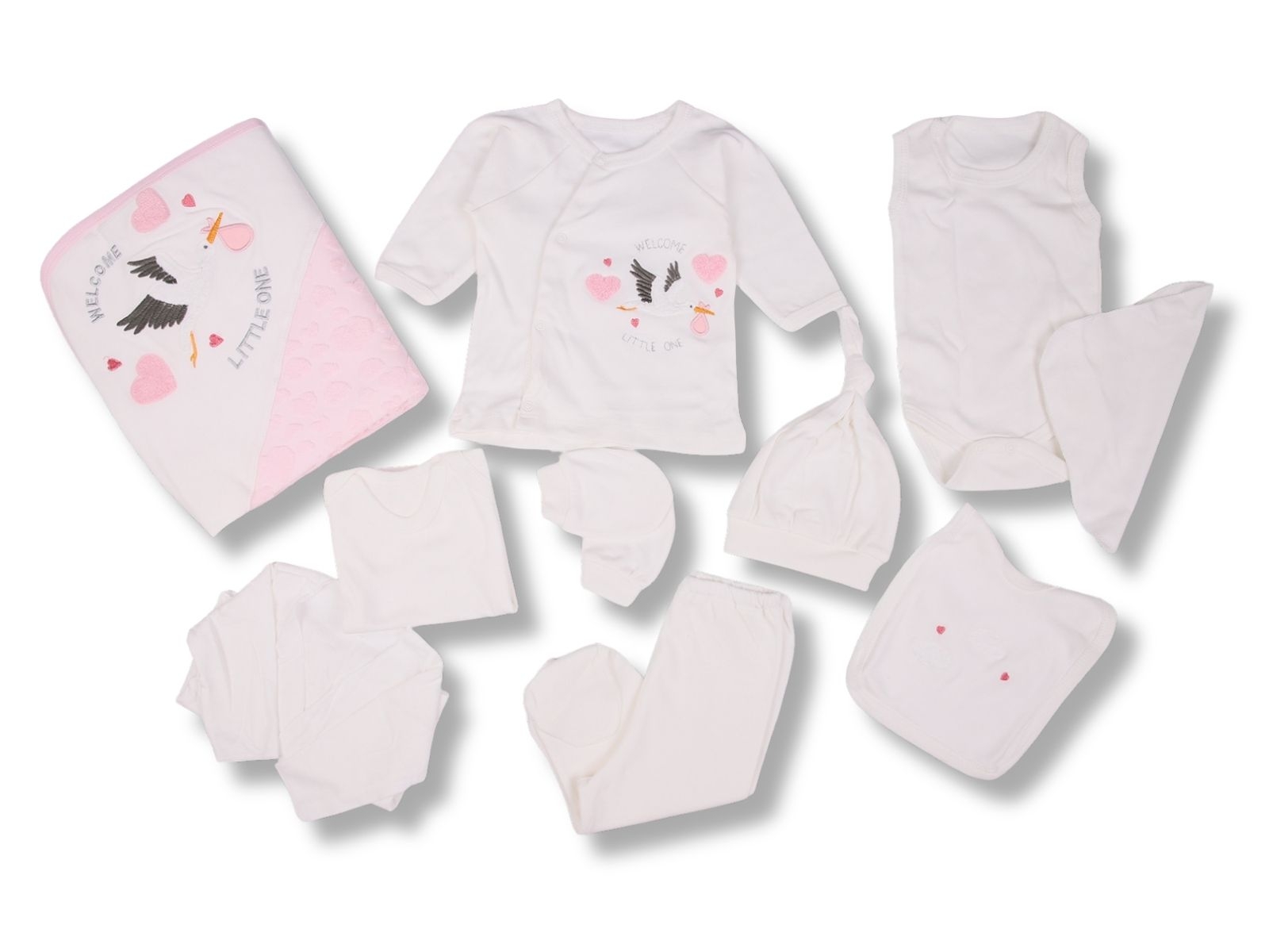 Leylek Nakışlı Kız Bebe 10lu Hastane Çıkış Set