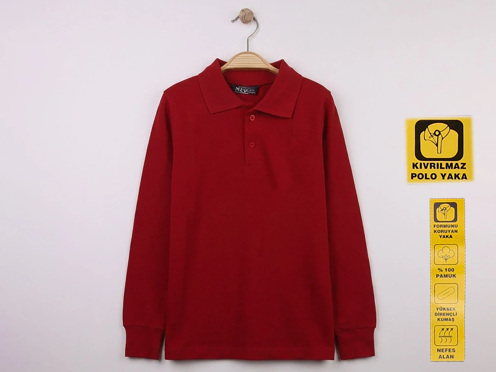 Lise Boy Bordo Renk Kıvrılmaz Polo Yaka Okul Lakos Sweat