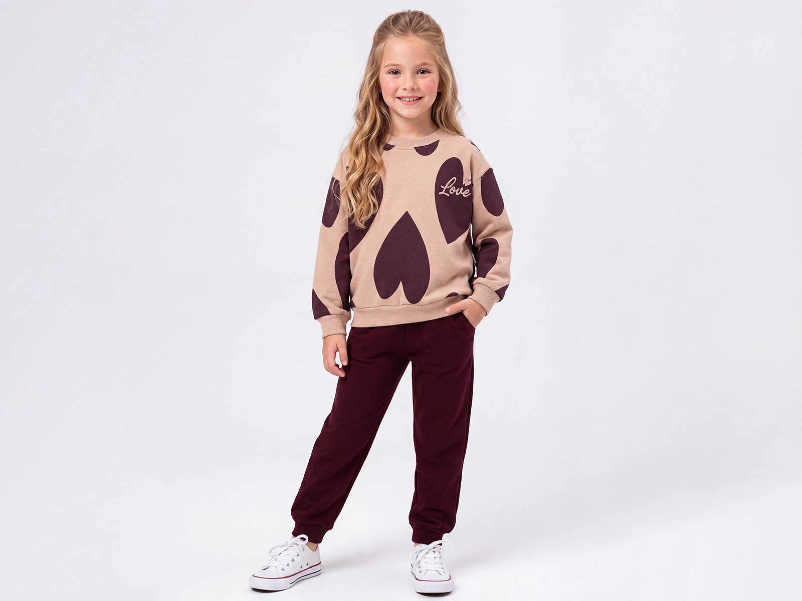 Toptan FEELY KİDS Love Baskılı Kalp Desenli 3 İp Şardonlu Kız Takım  Toptan Bebek Çocuk Giyim - Beniz Kids