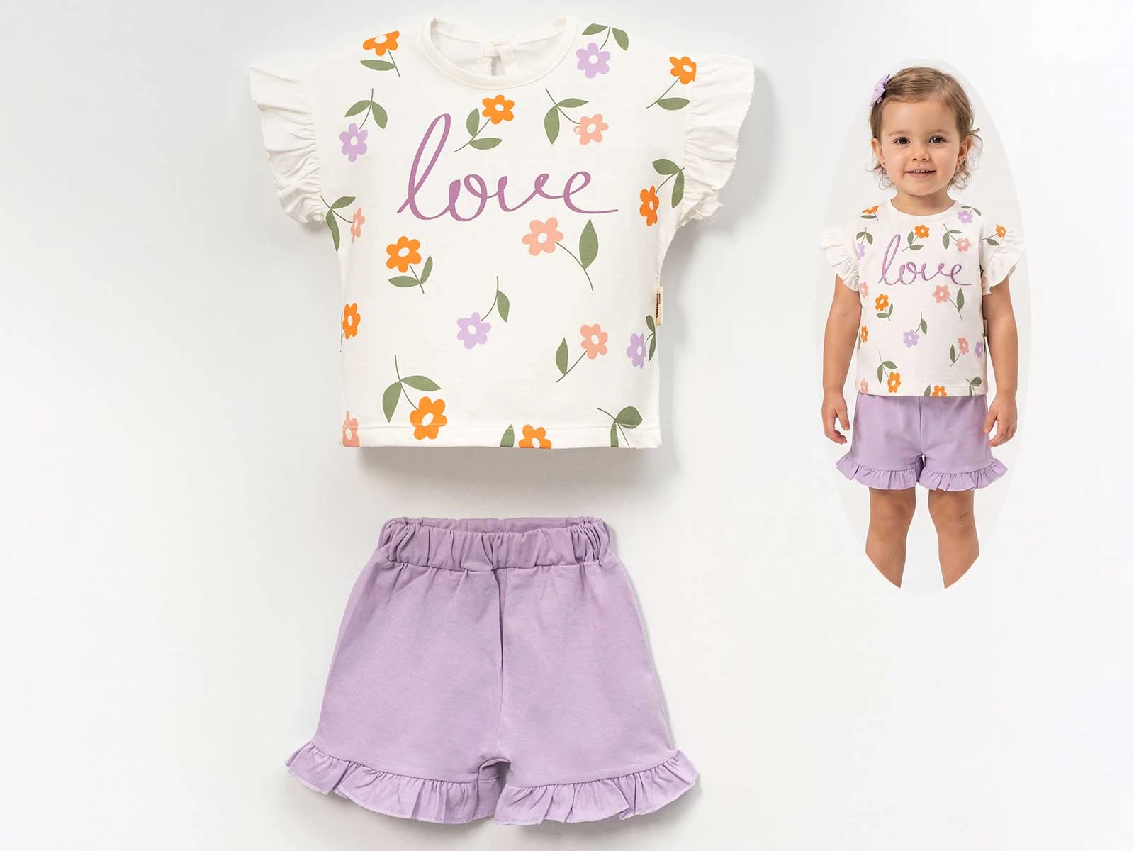 Love Baskılı Kız Bebe Takım