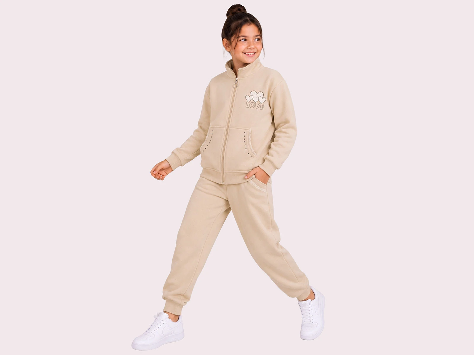 Toptan ROYA KİDS Love Baskılı Taş Detaylı Fermuarlı 3 İp Şardonlu Kız Takım  Toptan Bebek Çocuk Giyim - Beniz Kids