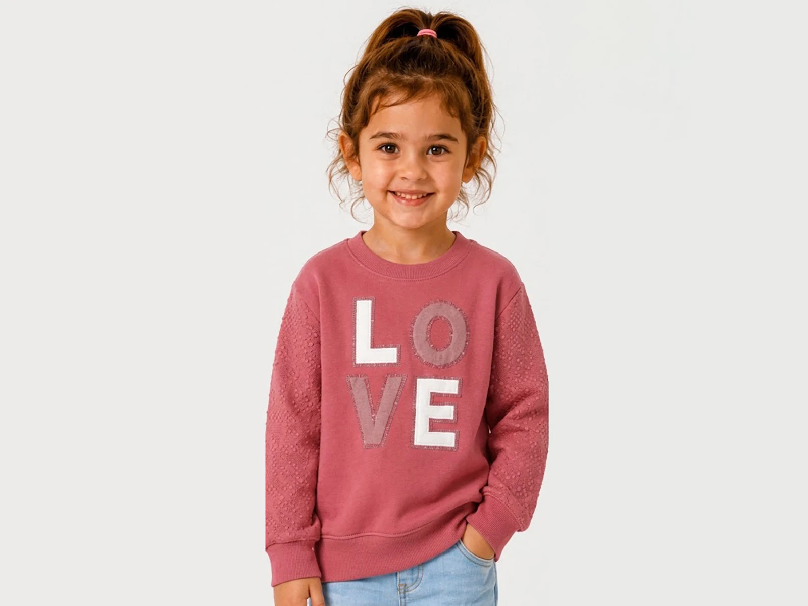 Toptan BİTTOŞ KİDS Love Nakışlı 3 İp Şardonlu Kız Sweat Toptan Bebek Çocuk Giyim - Beniz Kids