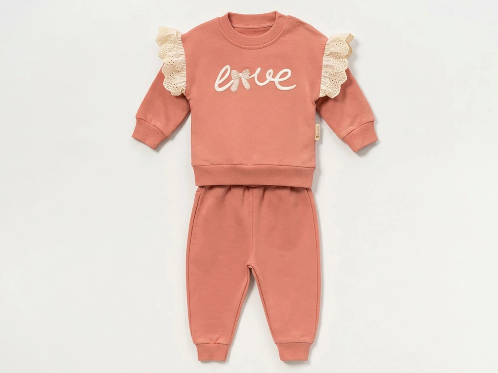 Toptan VOVİDO Love Nakışlı Kız Bebek Takım Toptan Bebek Çocuk Giyim - Beniz Kids