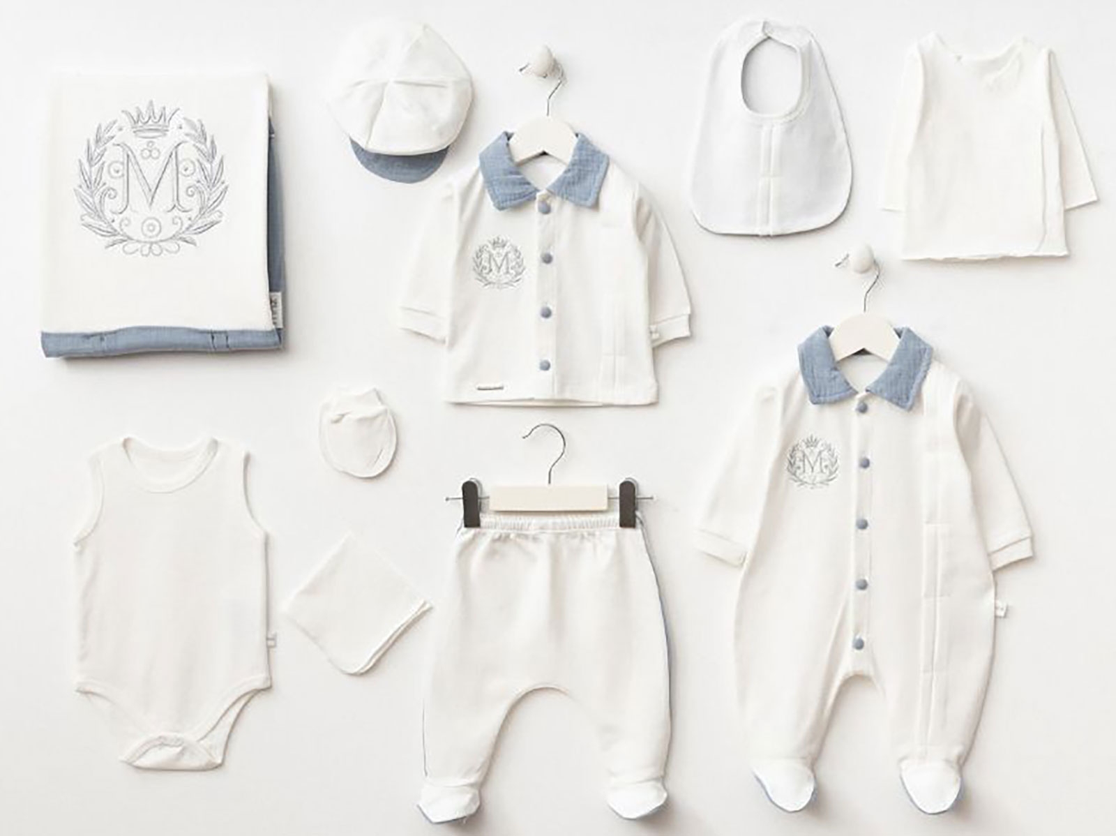 Toptan MİNİZEYN M Nakışlı  10lü Erkek Bebe Hastane Çıkışı Set Toptan Bebek Çocuk Giyim - Beniz Kids