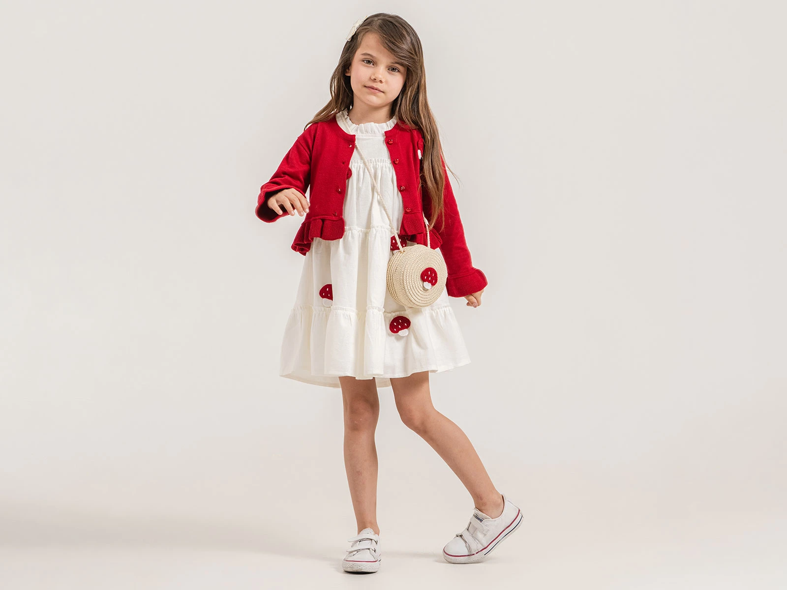 Toptan PAMPAL KİDS Mantar Nakışlı Triko Hırkalı Elbise Toptan Bebek Çocuk Giyim - Beniz Kids