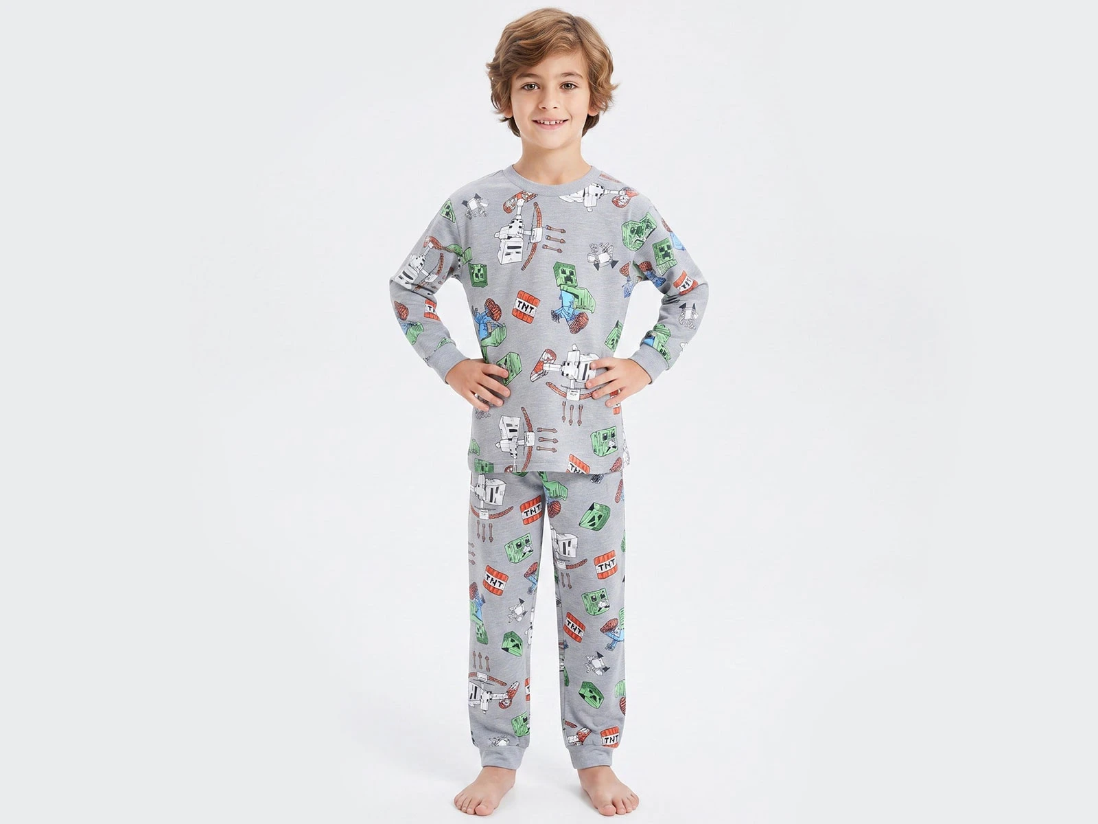 Toptan İSOBEL Minecraft Baskılı Erkek Pijama Takım Toptan Bebek Çocuk Giyim - Beniz Kids