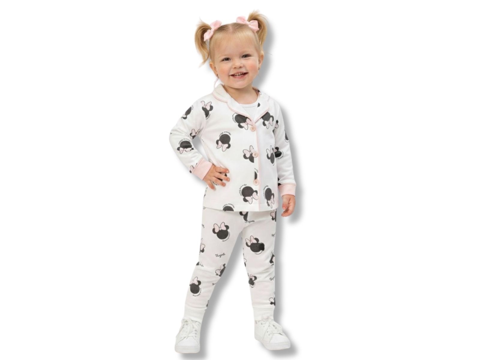 Minnie Desenli Yakalı Düğmeli Kız Bebe Pijama Takım