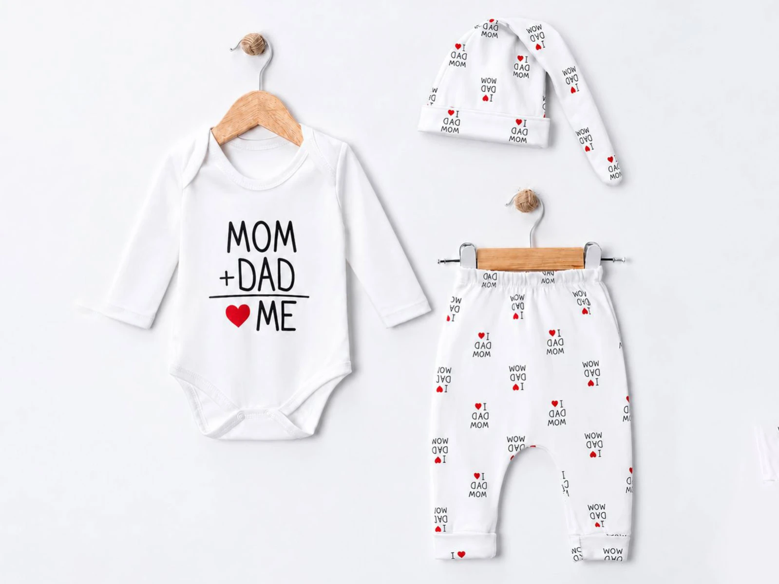 Toptan SÜPERMİNİ Mom Dad Baskılı 3'lü Bebek Takım Toptan Bebek Çocuk Giyim - Beniz Kids