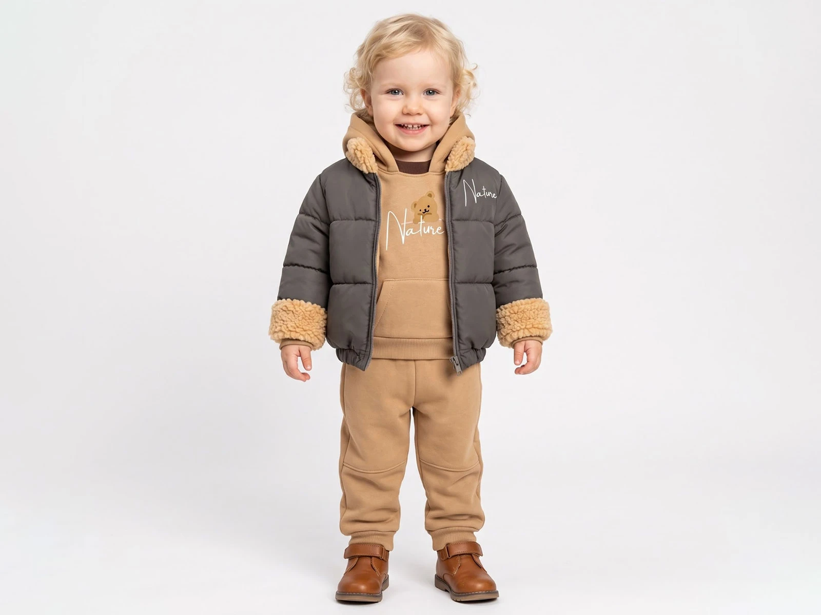Toptan BEBLY Montlu Nature Detay 3'Lü Erkek Bebek Takım Toptan Bebek Çocuk Giyim - Beniz Kids