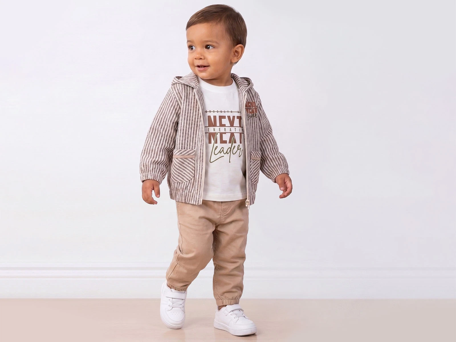 Next Nakışlı Şapkalı Hırkalı Erkek Bebe Üçlü Takım  