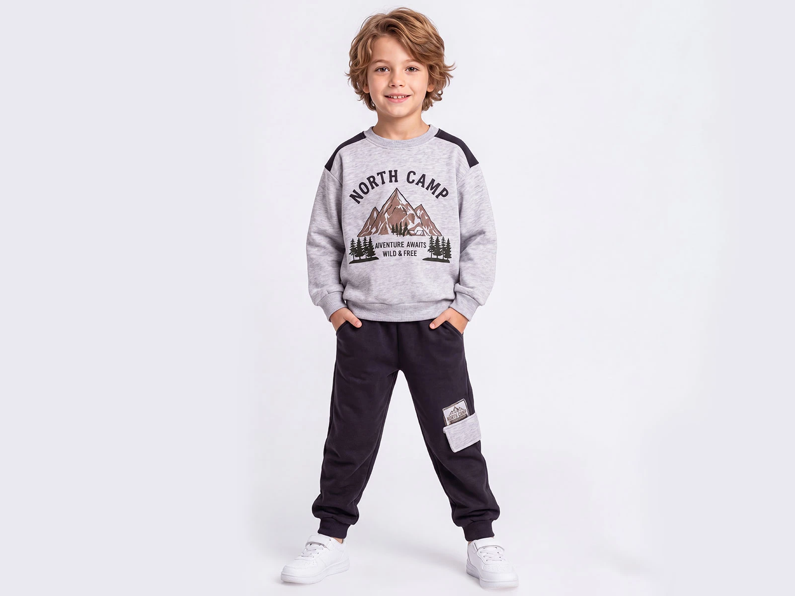 Toptan FEELY KİDS North Camp Baskılı 3 İp Şardonlu Erkek Takım  Toptan Bebek Çocuk Giyim - Beniz Kids