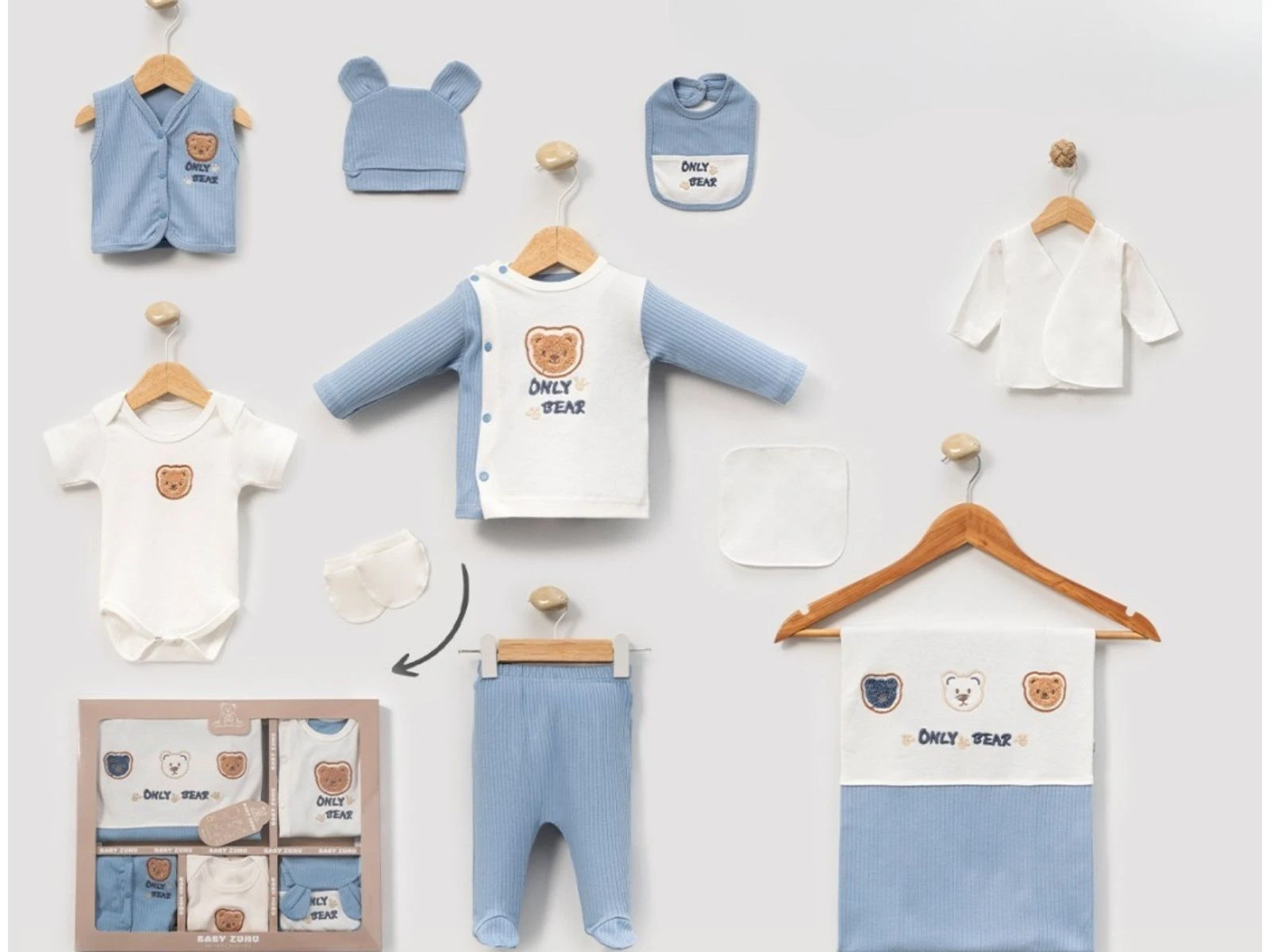 Only Bear Baskılı Erkek Bebe Hastane Çıkış 10lü Set 