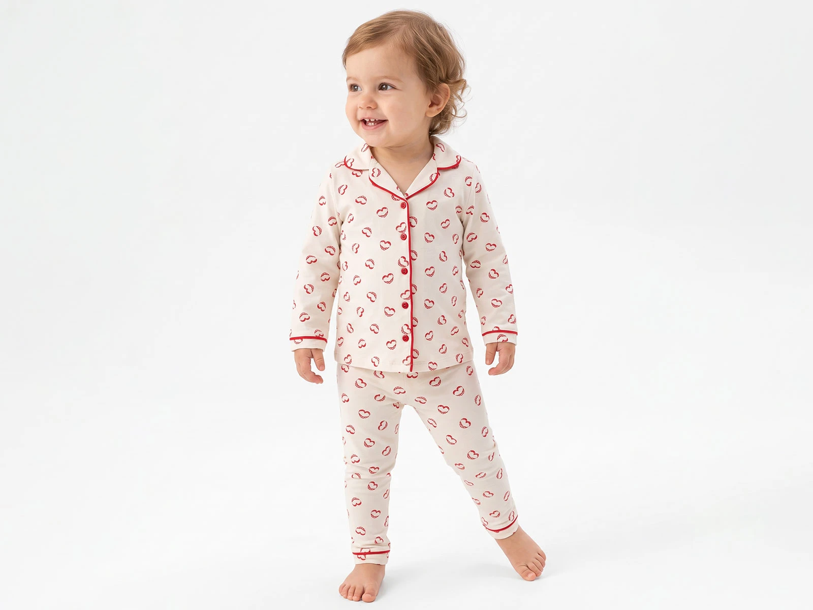 Toptan DOLAŞ Öpücük Desenli Düğmeli Yakalı Kız Bebe Pijama Takım  Toptan Bebek Çocuk Giyim - Beniz Kids