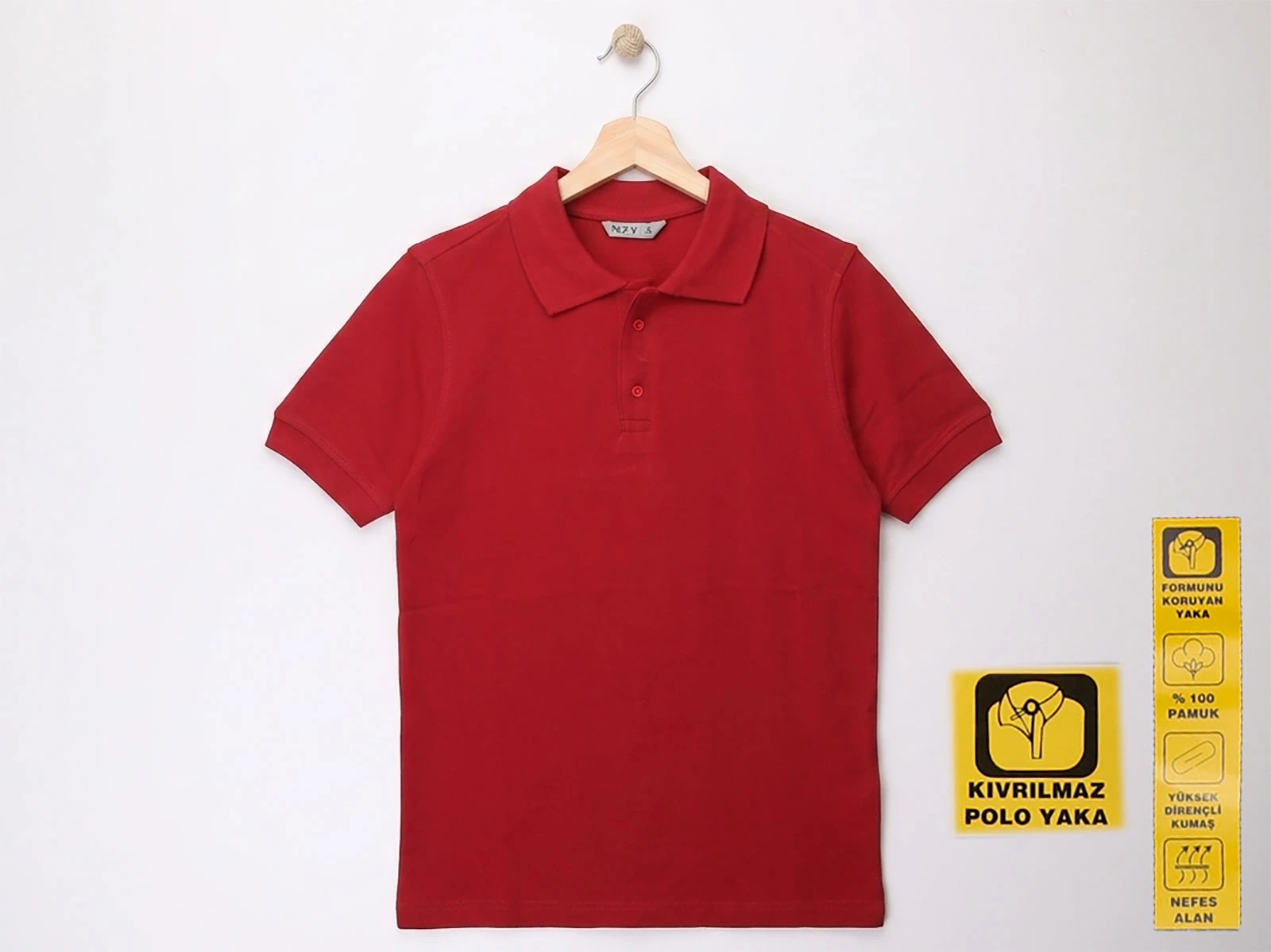 Toptan NZY Ortaokul Boy Bordo Renk Kıvrılmaz Yaka Okul Polo Yaka Lakos Tişört Toptan Bebek Çocuk Giyim - Beniz Kids