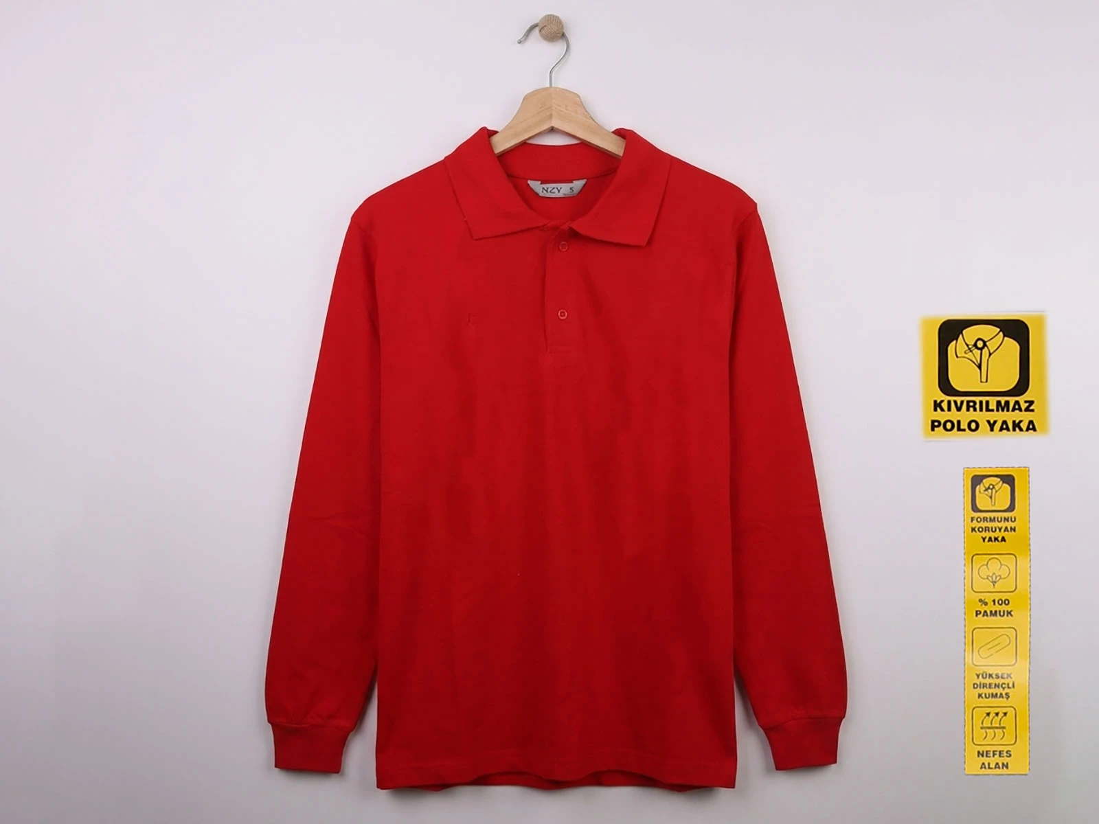 Toptan NZY Ortaokul Boy Kırmızı Renk Kıvrılmaz Yaka Okul Polo Yaka Lakos Sweat Toptan Bebek Çocuk Giyim - Beniz Kids